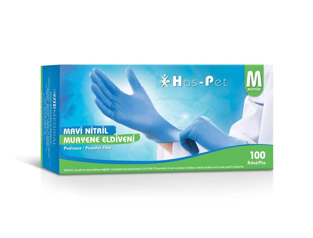 Haspet - Nitril Mavi Muayene Eldiveni - Medium 100'lü