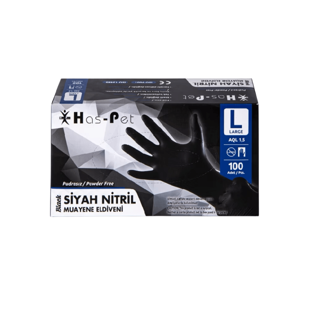 Haspet - Siyah Nitril Muayene Eldiveni - Large