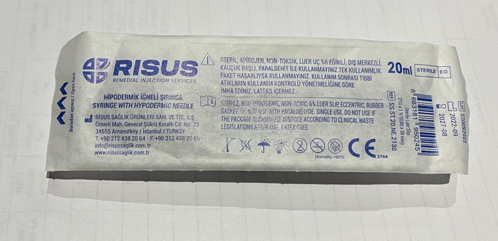 Risus - LS Enjektör - 20 cc - 21G x 38 mm - Yeşil