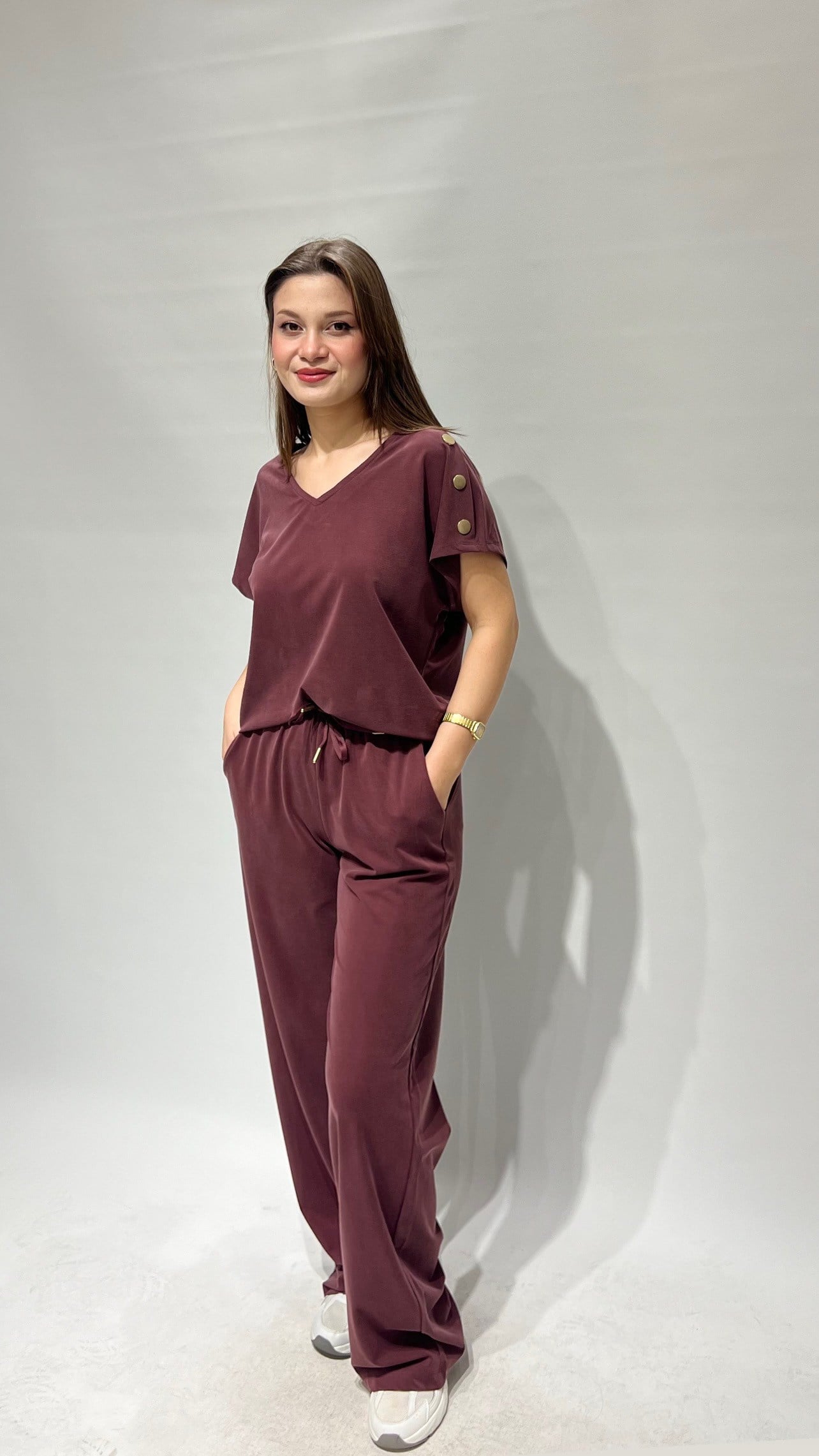 Bordo Omuz Düğmeli Takım