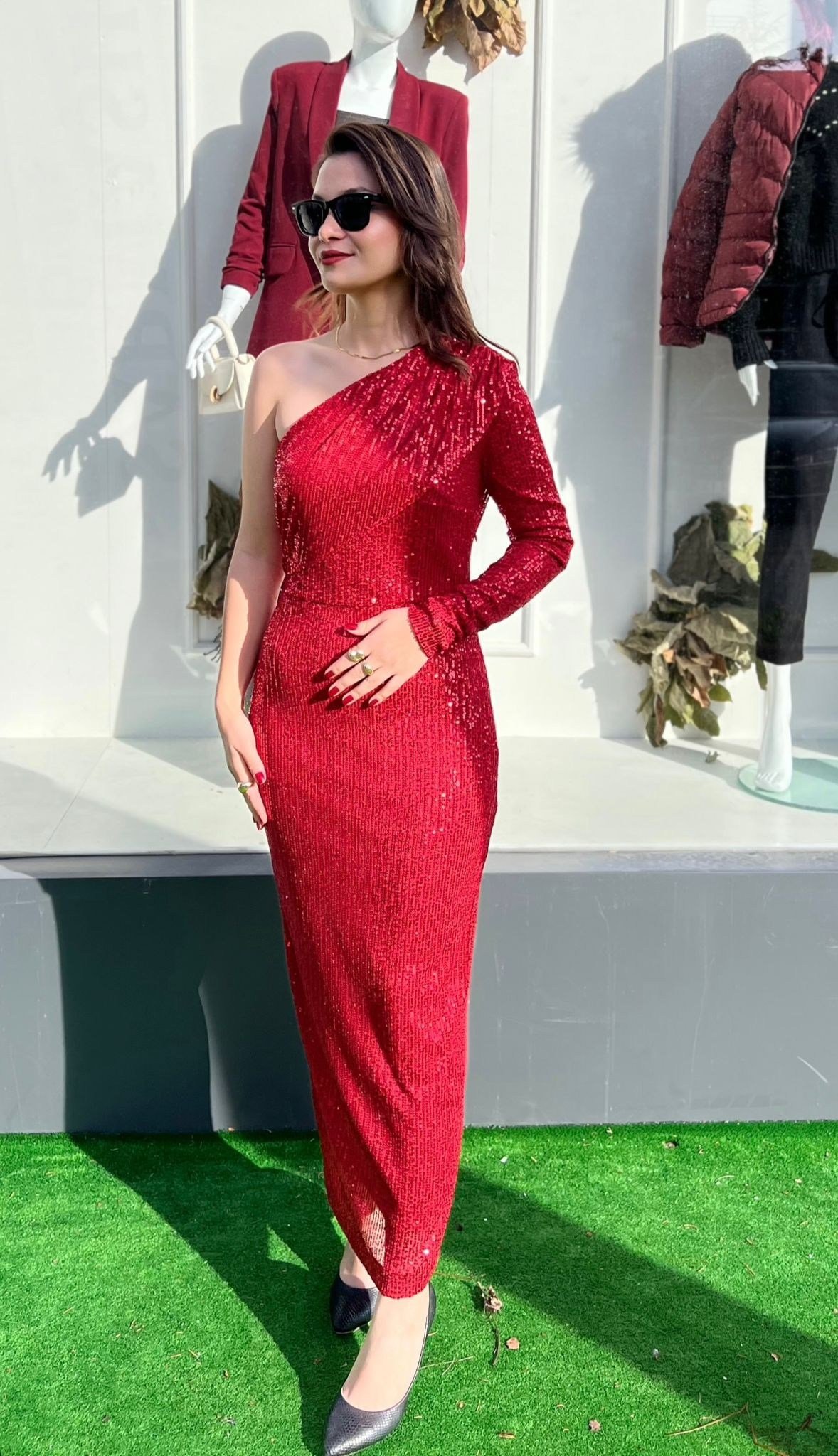 Kırmızı Pul Payet Kısa Abiye 