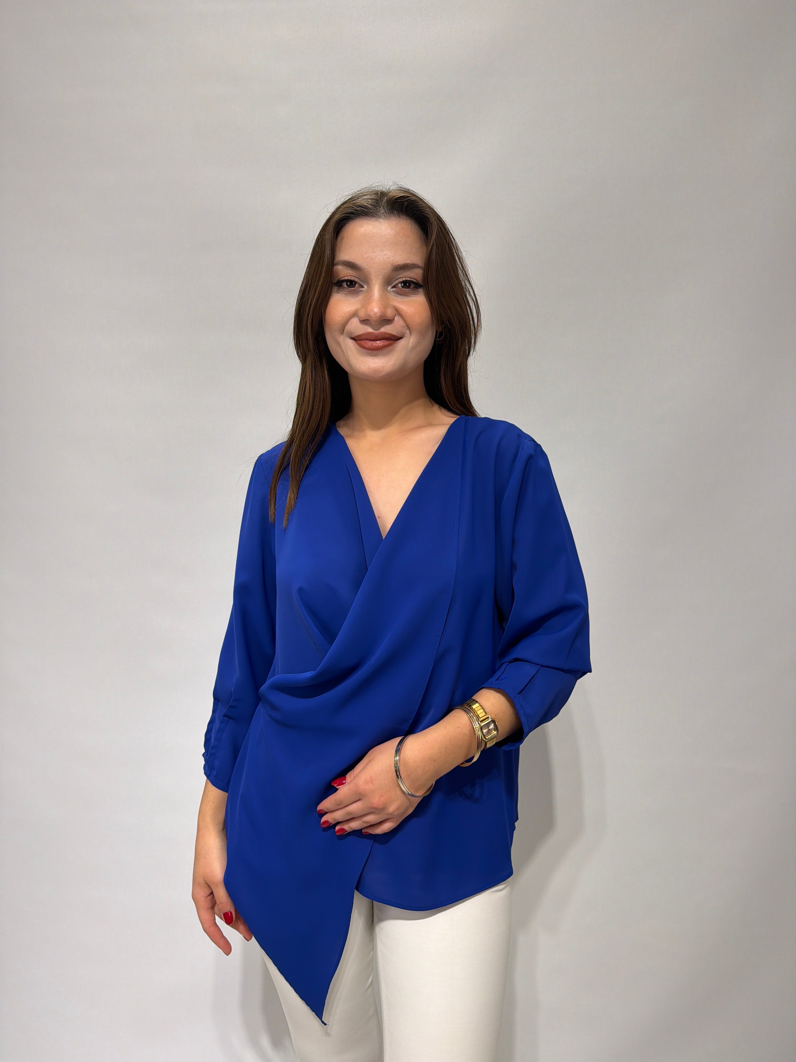 Saks Mavi Kruveze Kolu Pensli Bluz