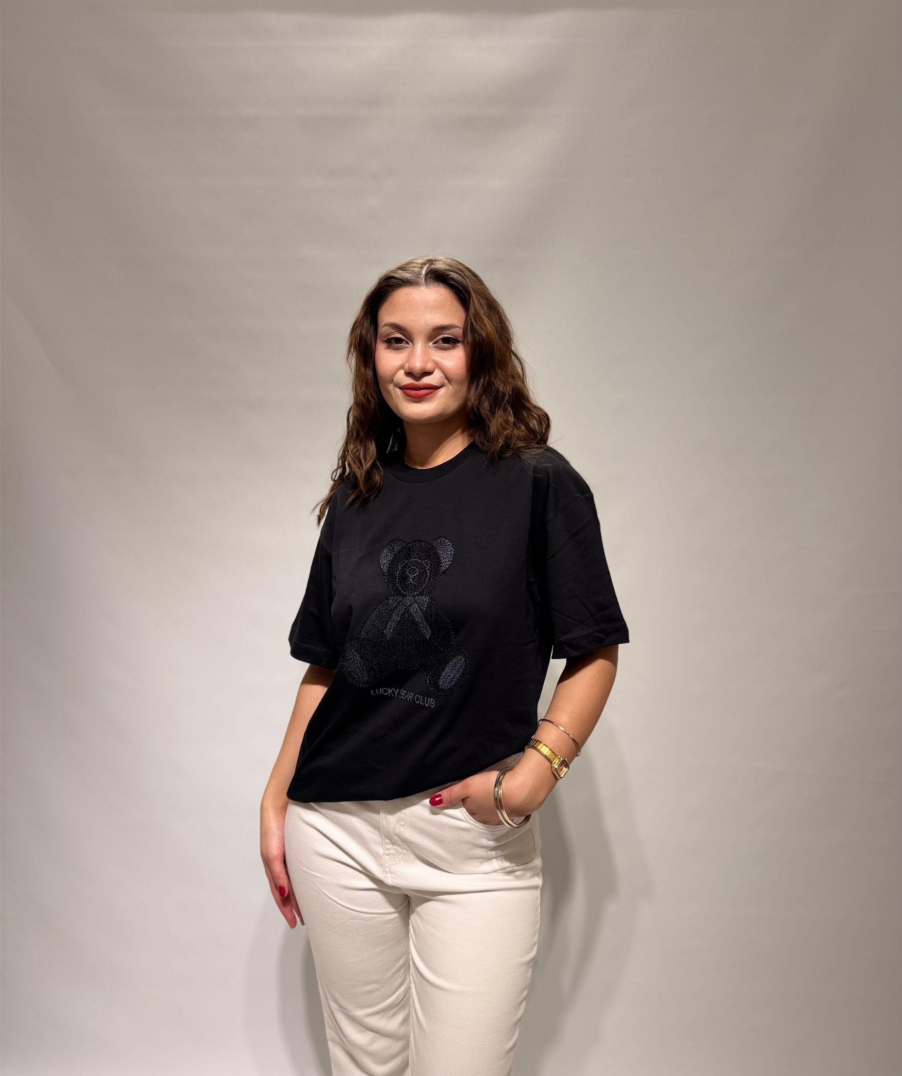 Siyah Ayıcık Detaylı Tişört