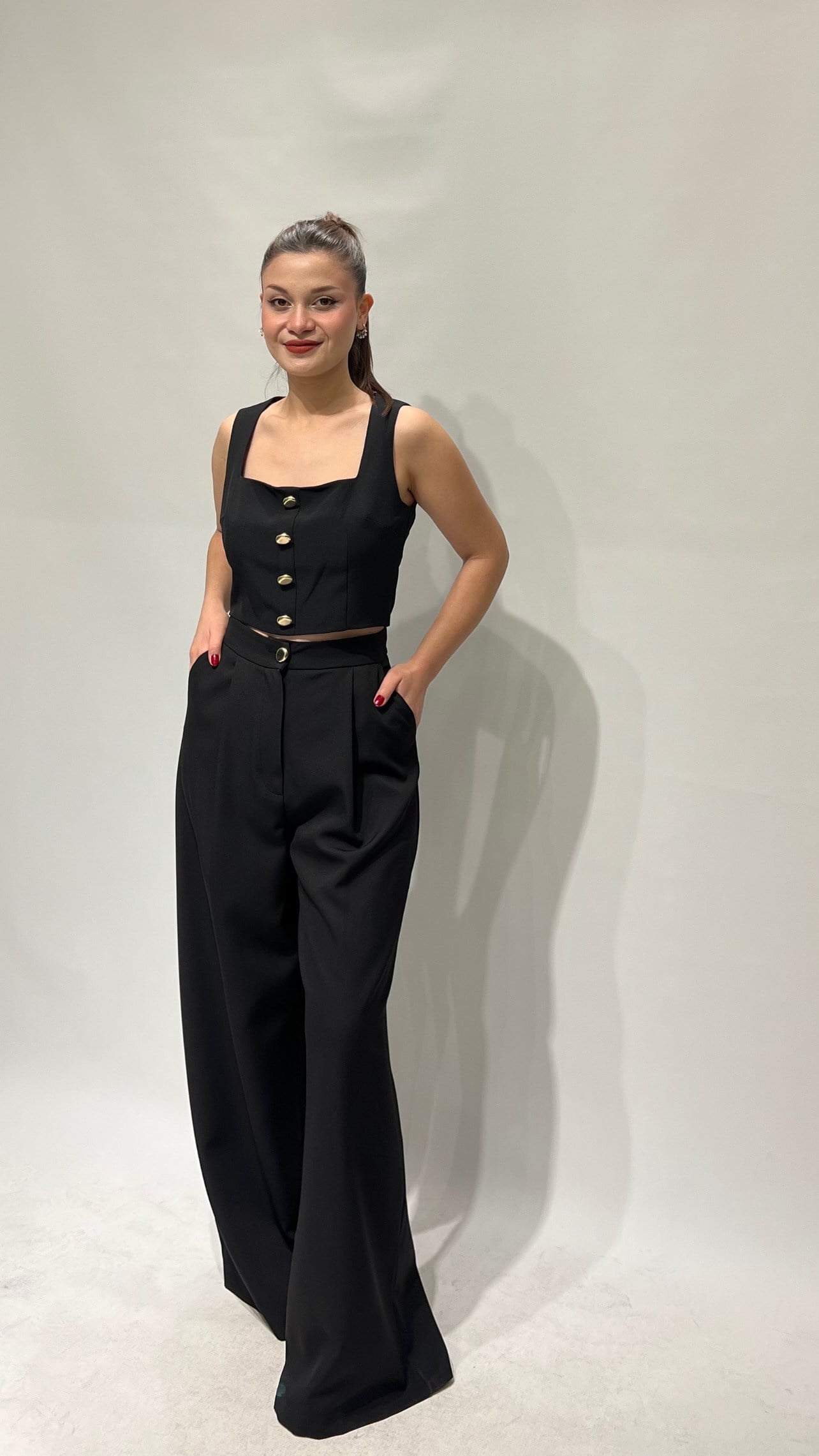 Siyah Crop Takım