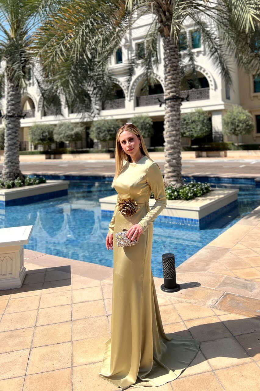 Monica Saten Abiye Elbise Çağla Yeşili · 3