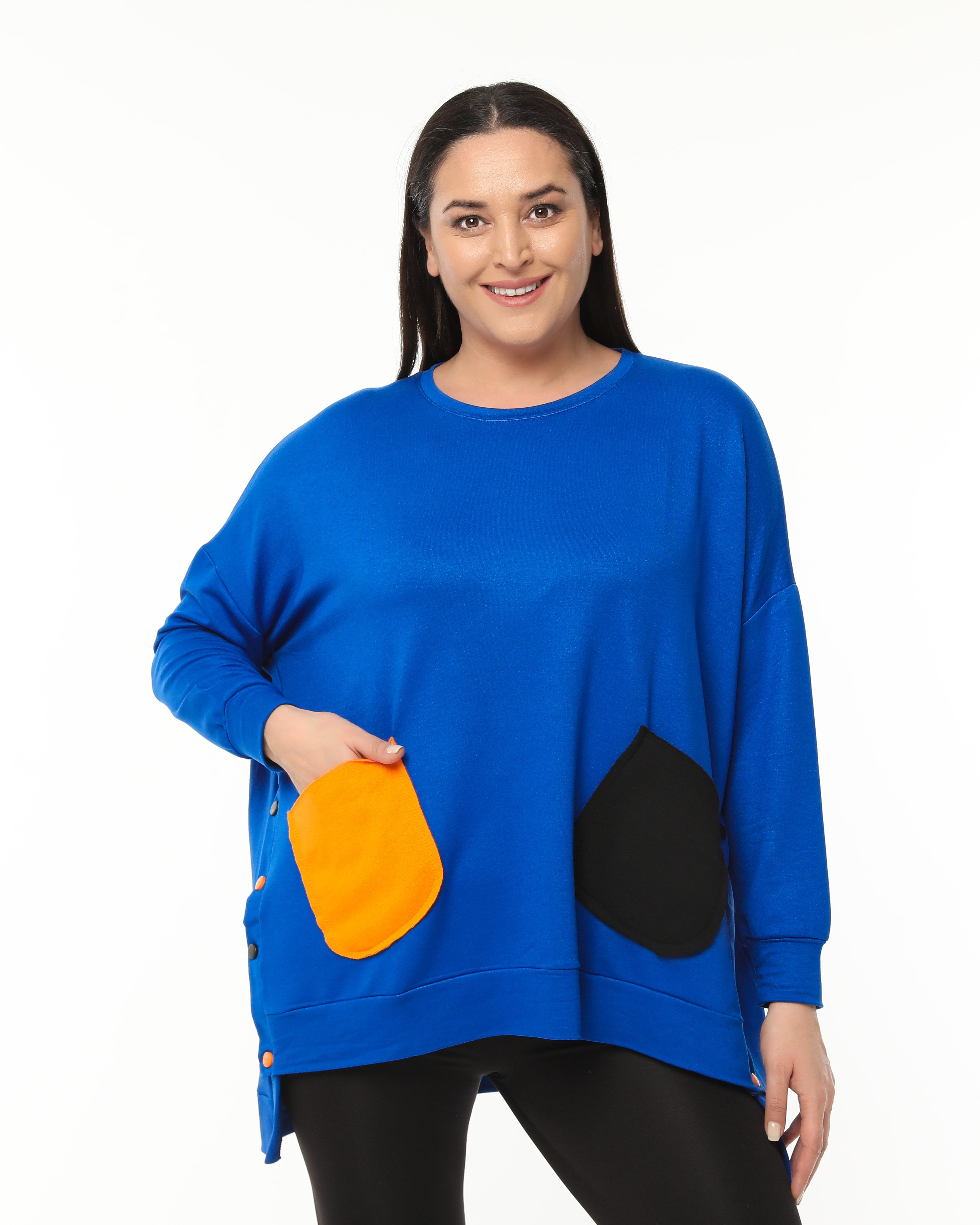 3609 Renkli Cepli Oversize Lacivert Sweat