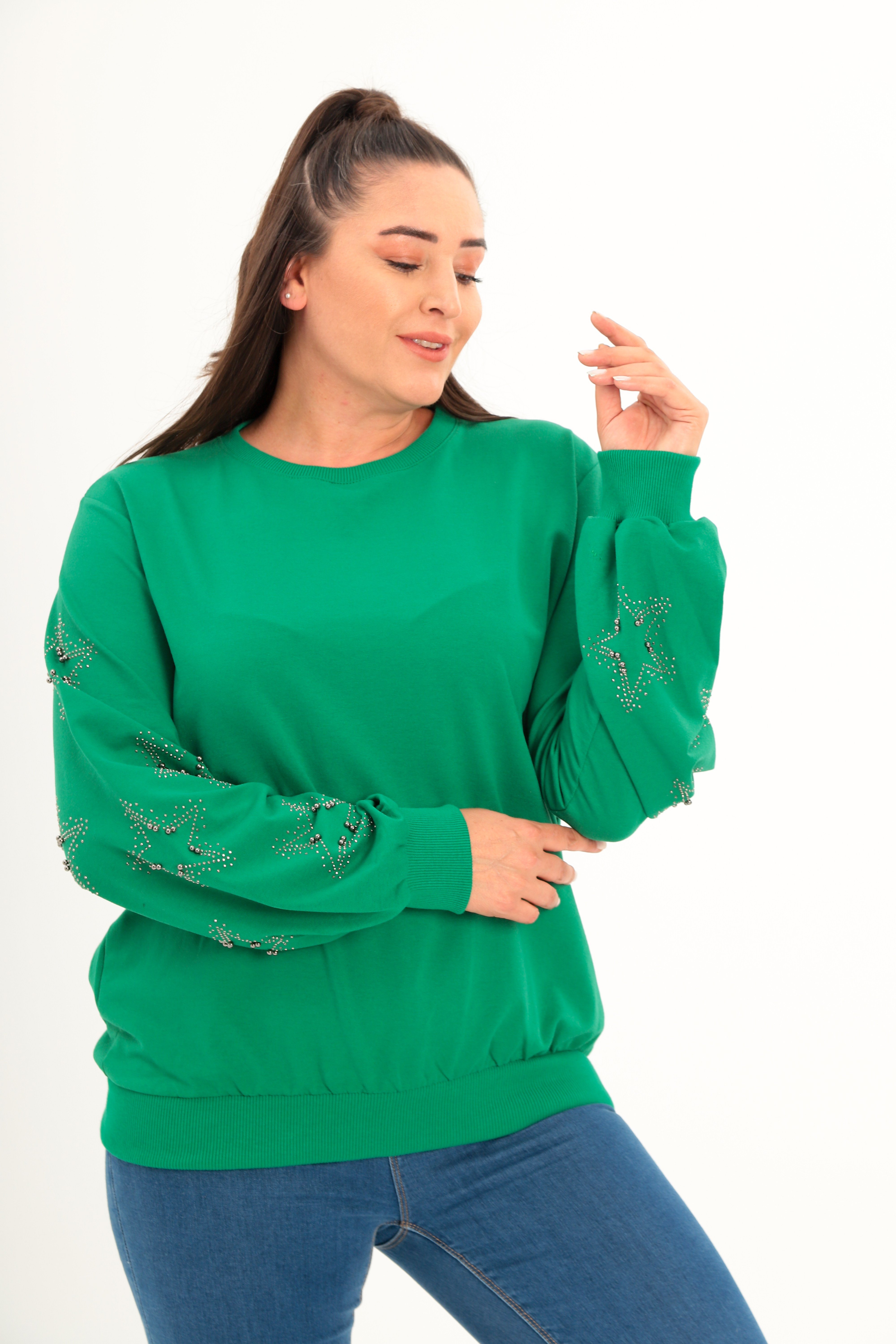 6739 Yıldız Taşlı Yeşil Sweat