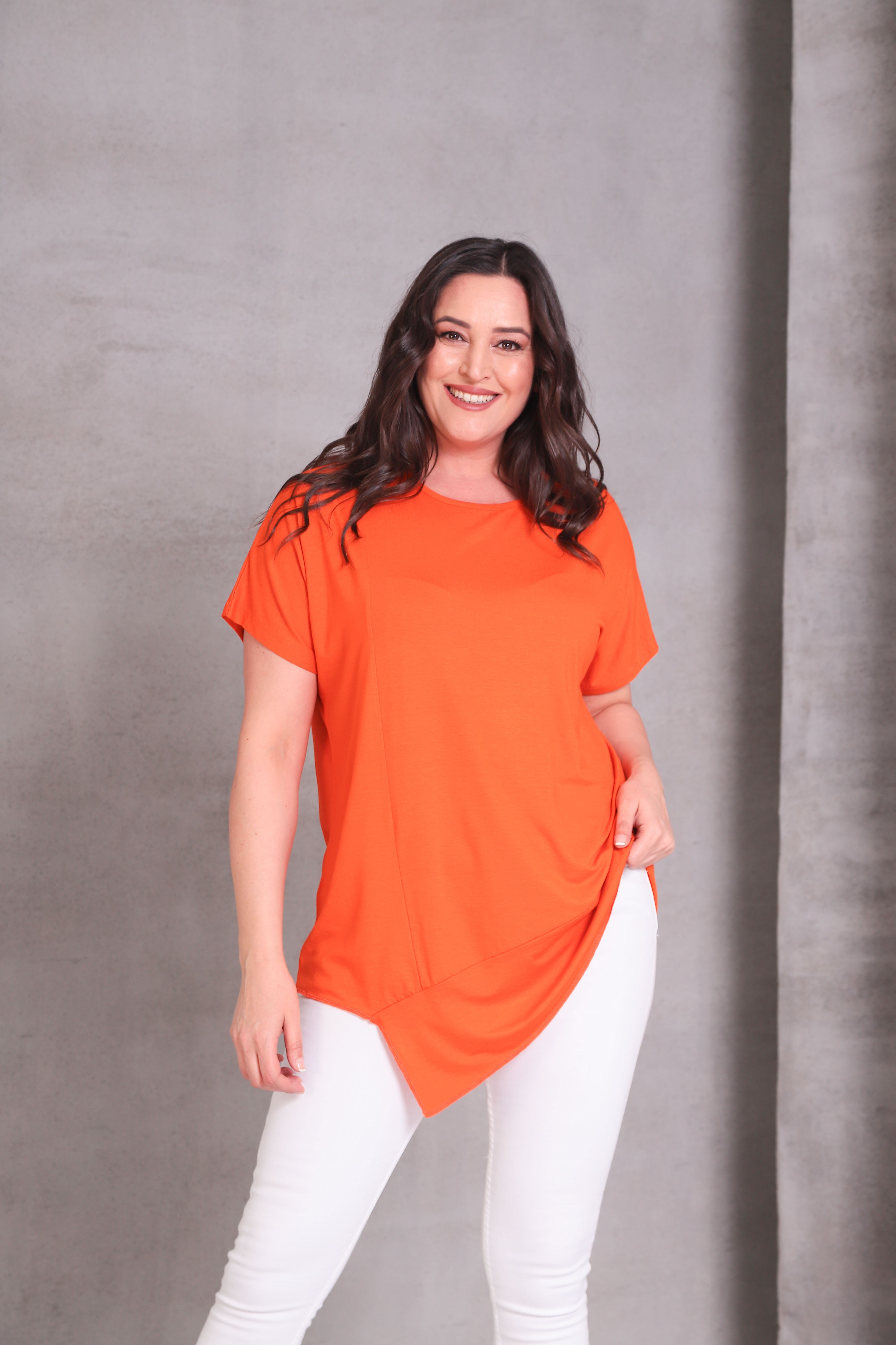 2101 Asimetrik Kesim Basic T-shirt Turuncu