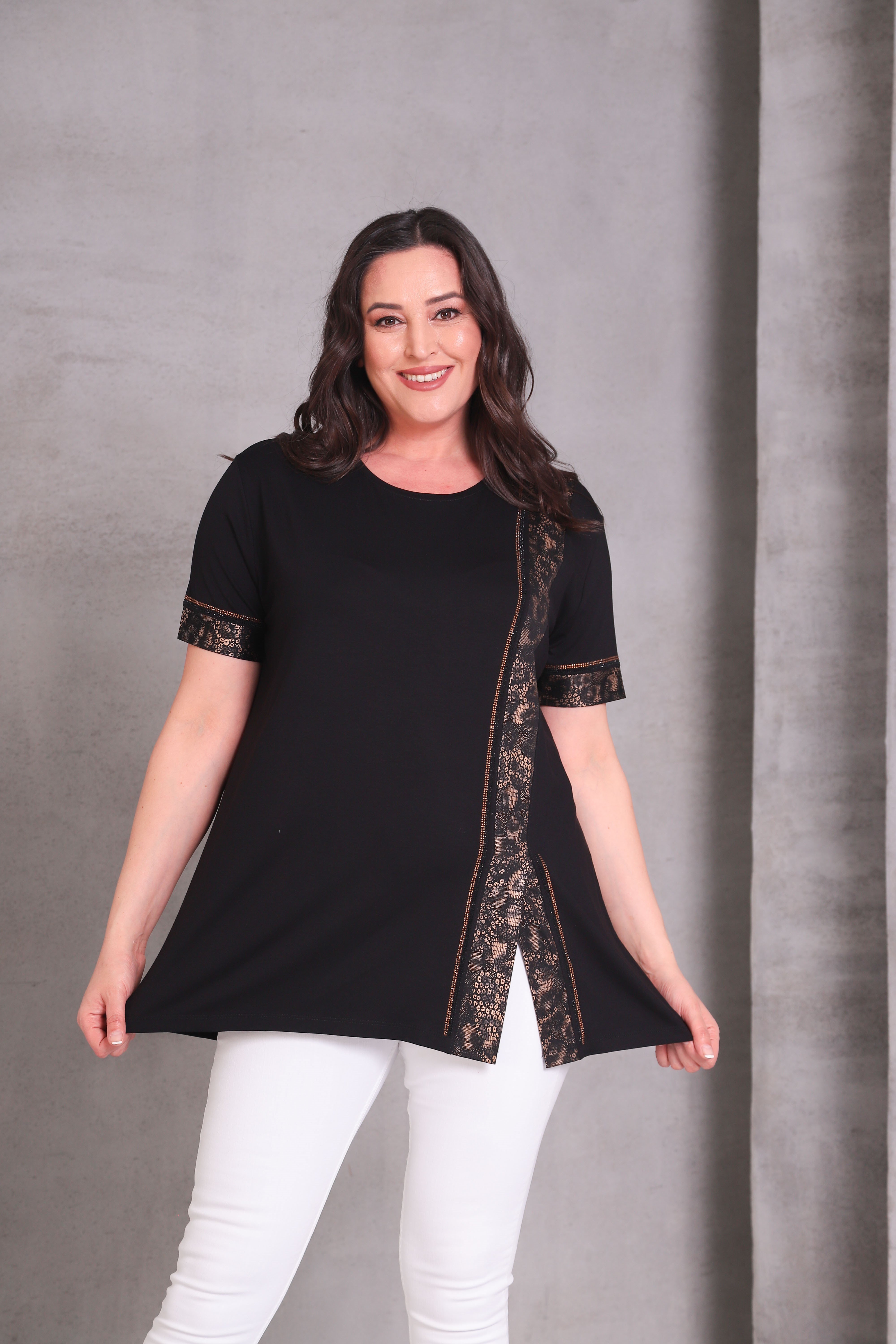 2413 Kahverengi Leopar Detaylı Bluz