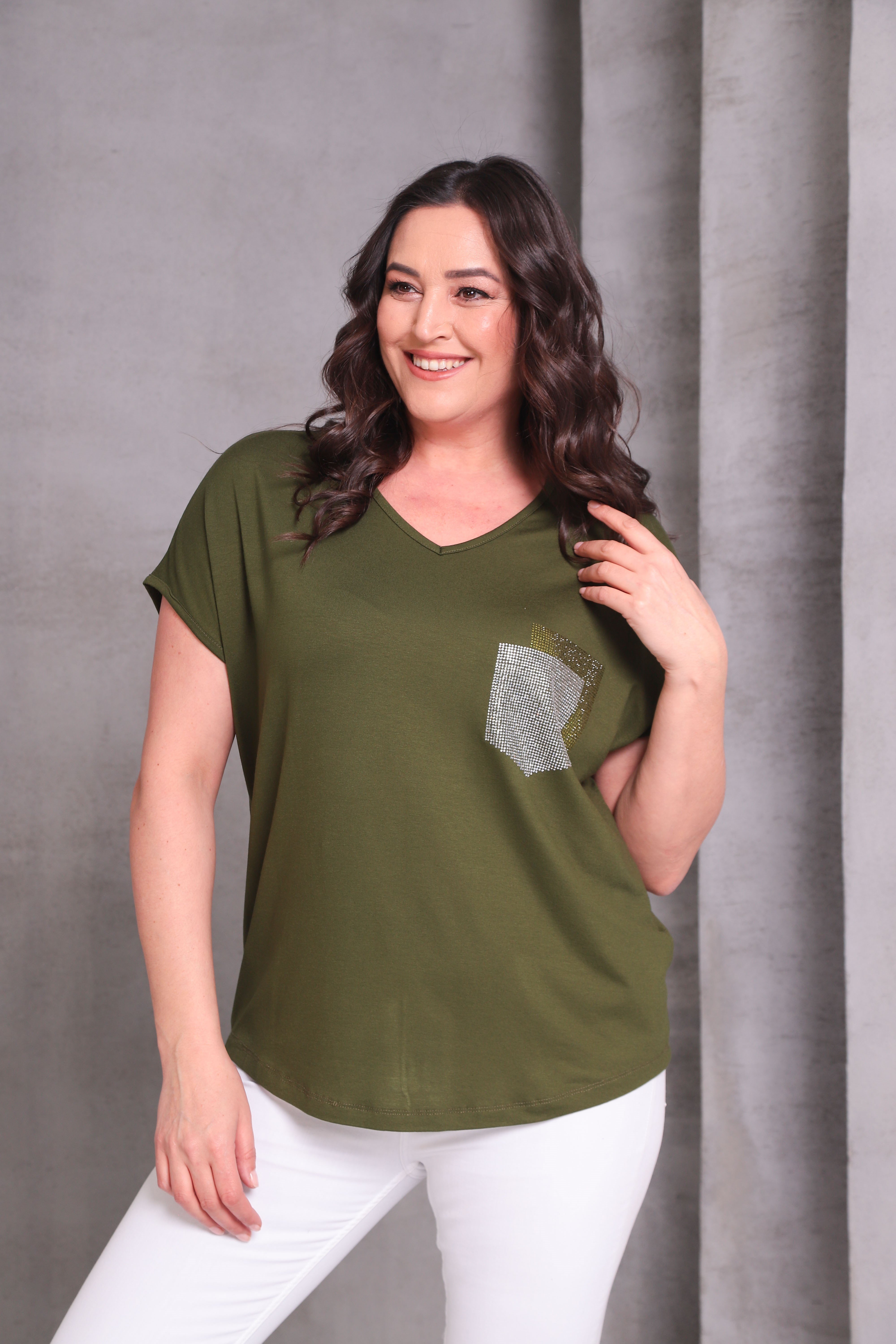 2417 Taşlı Cepli Bluz Haki