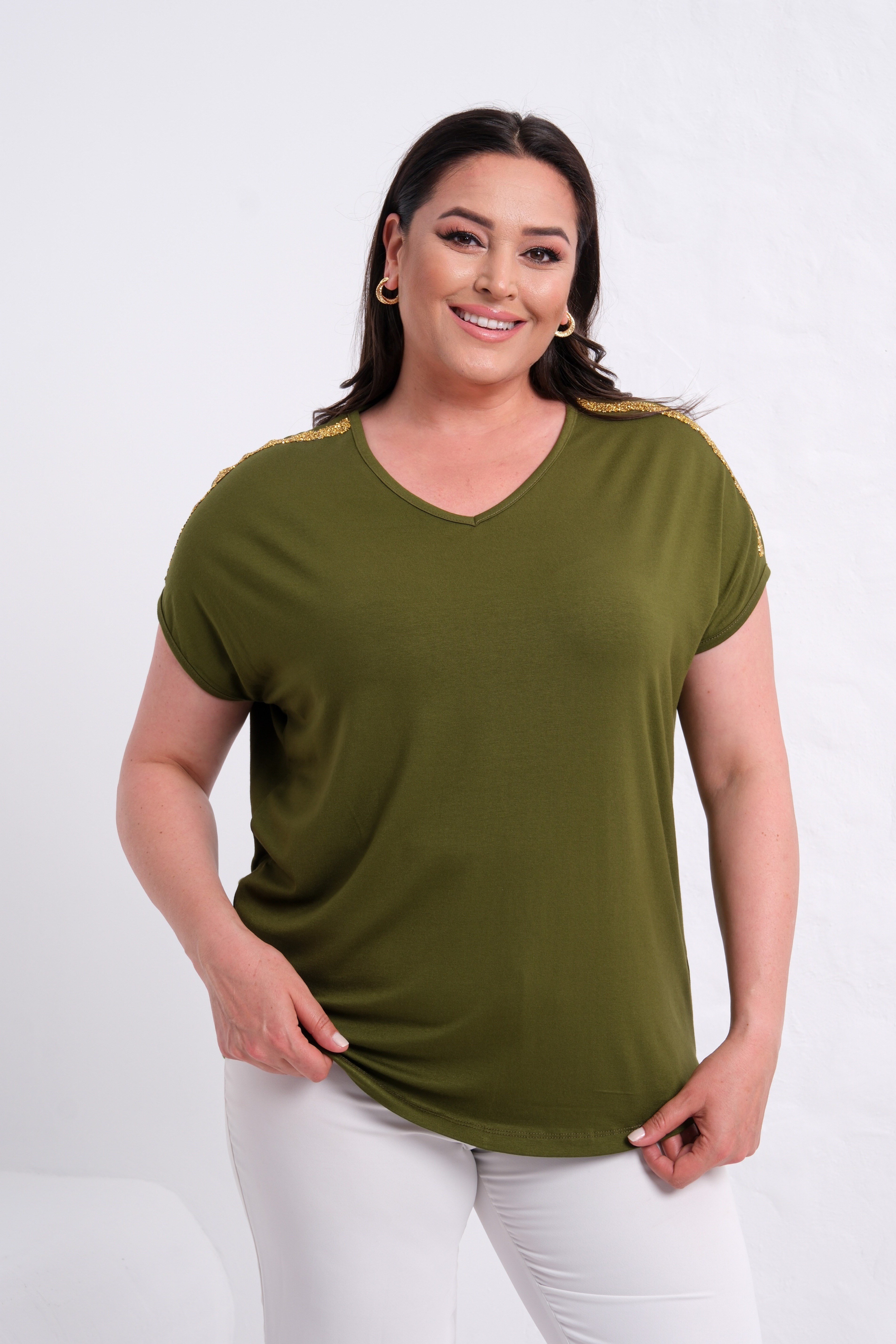 2418 Omzu Taşlı Bluz Haki