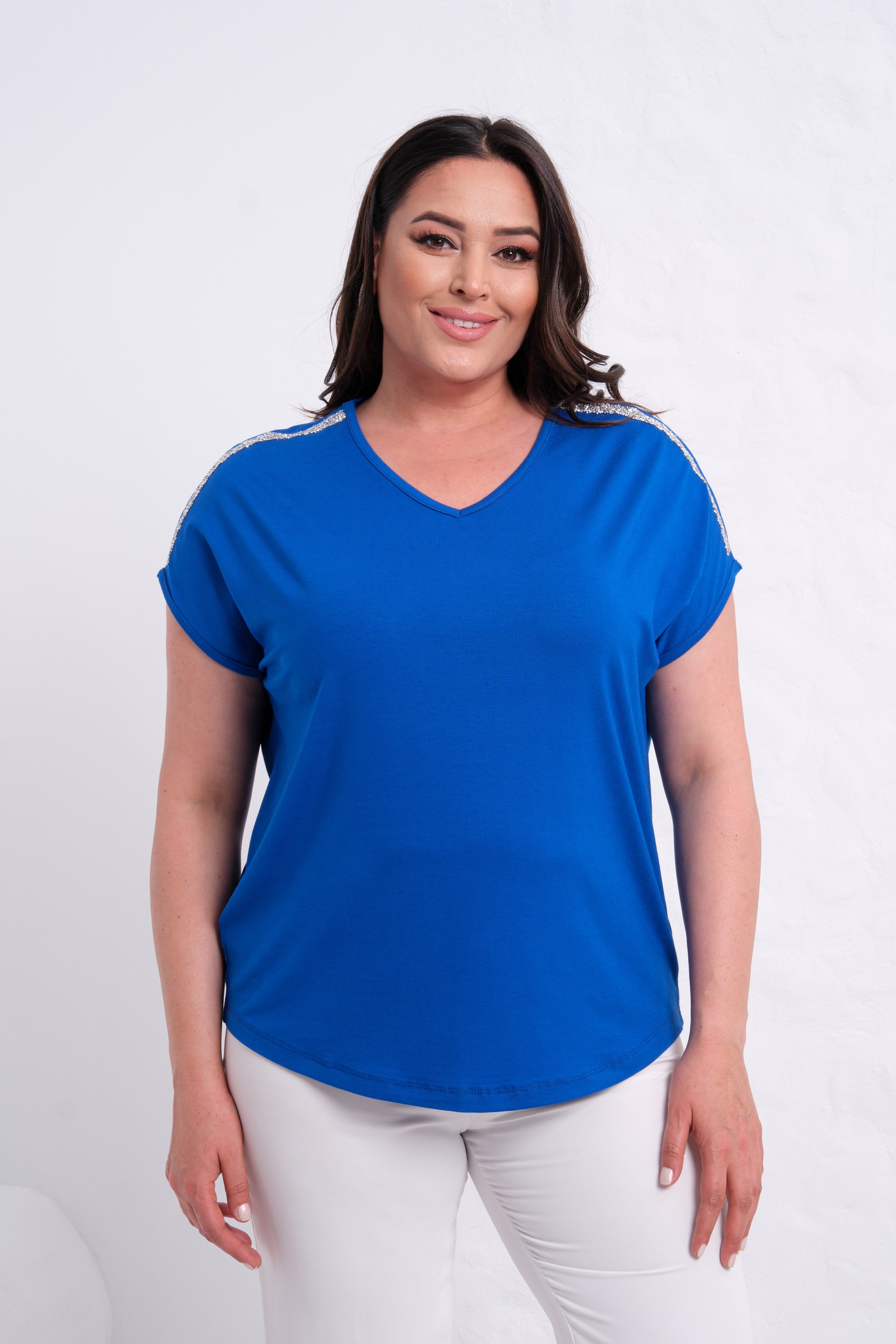 2418 Omzu Taşlı Bluz Lacivert