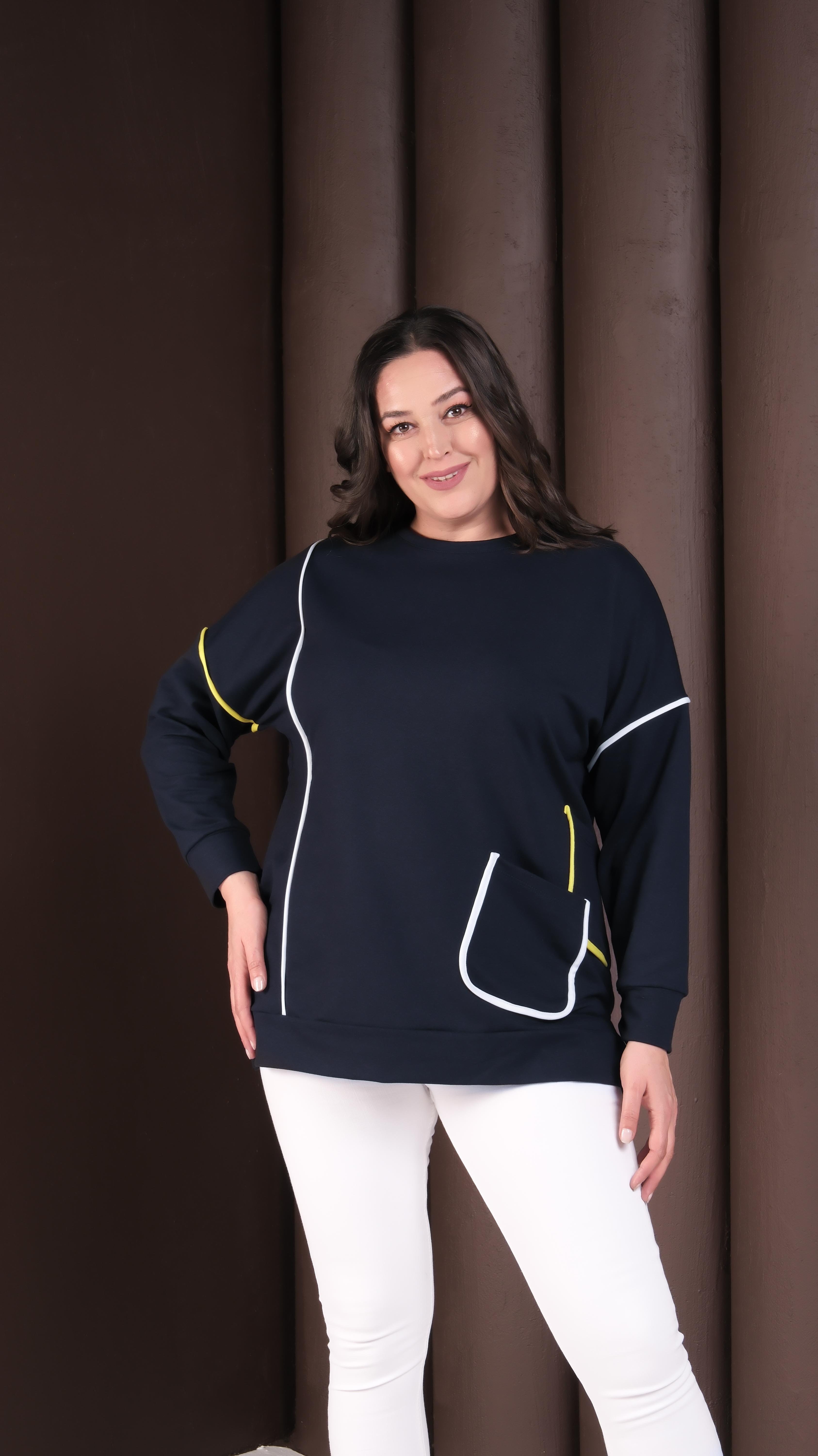 3909 Neon Şeritli Cepli Lacivert Sweat