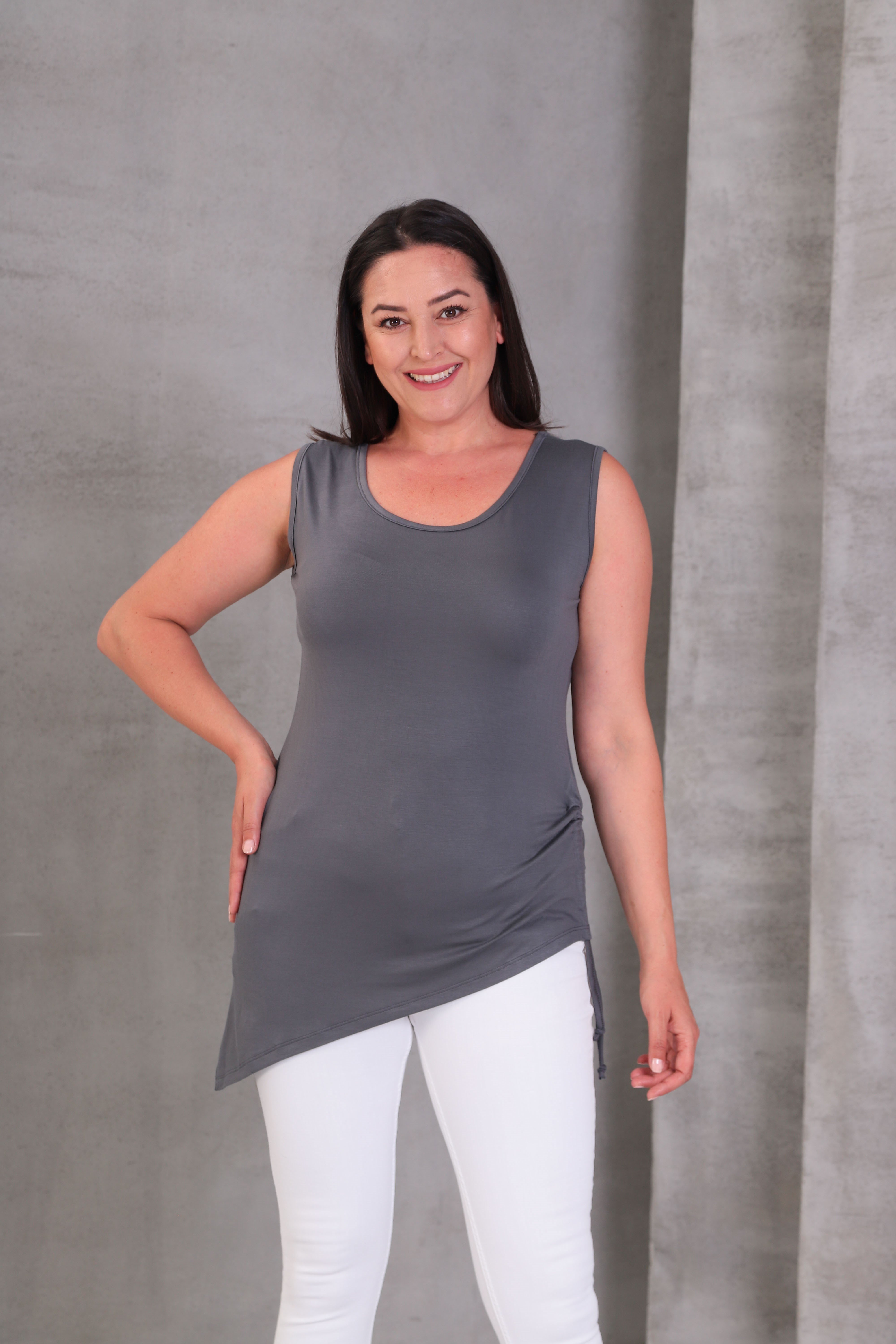 3833 Bambu Kumaş Asimetrik Kesim Atlet Gri