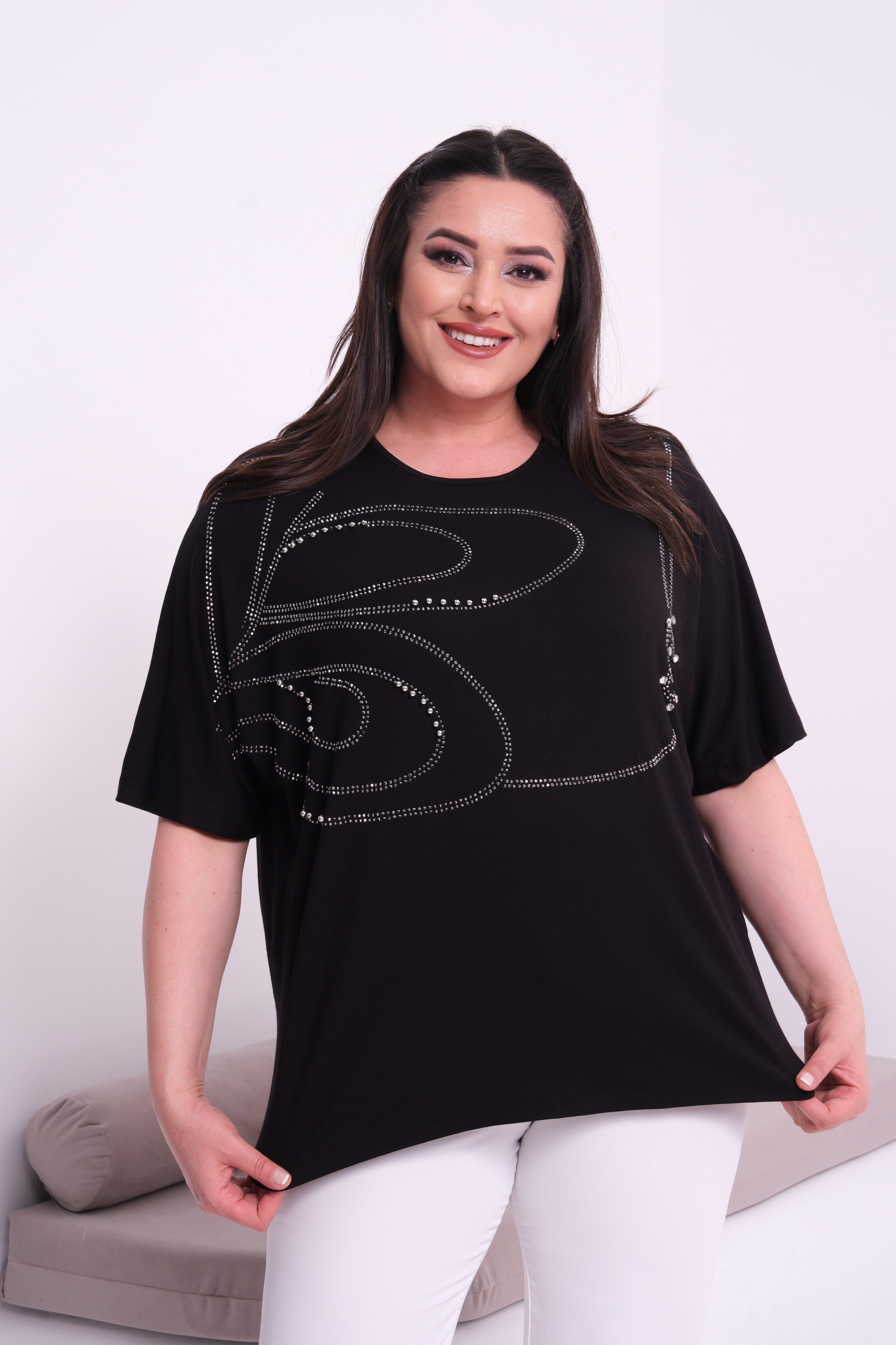 6830 Taş Detaylı Kelebek Figür Bluz