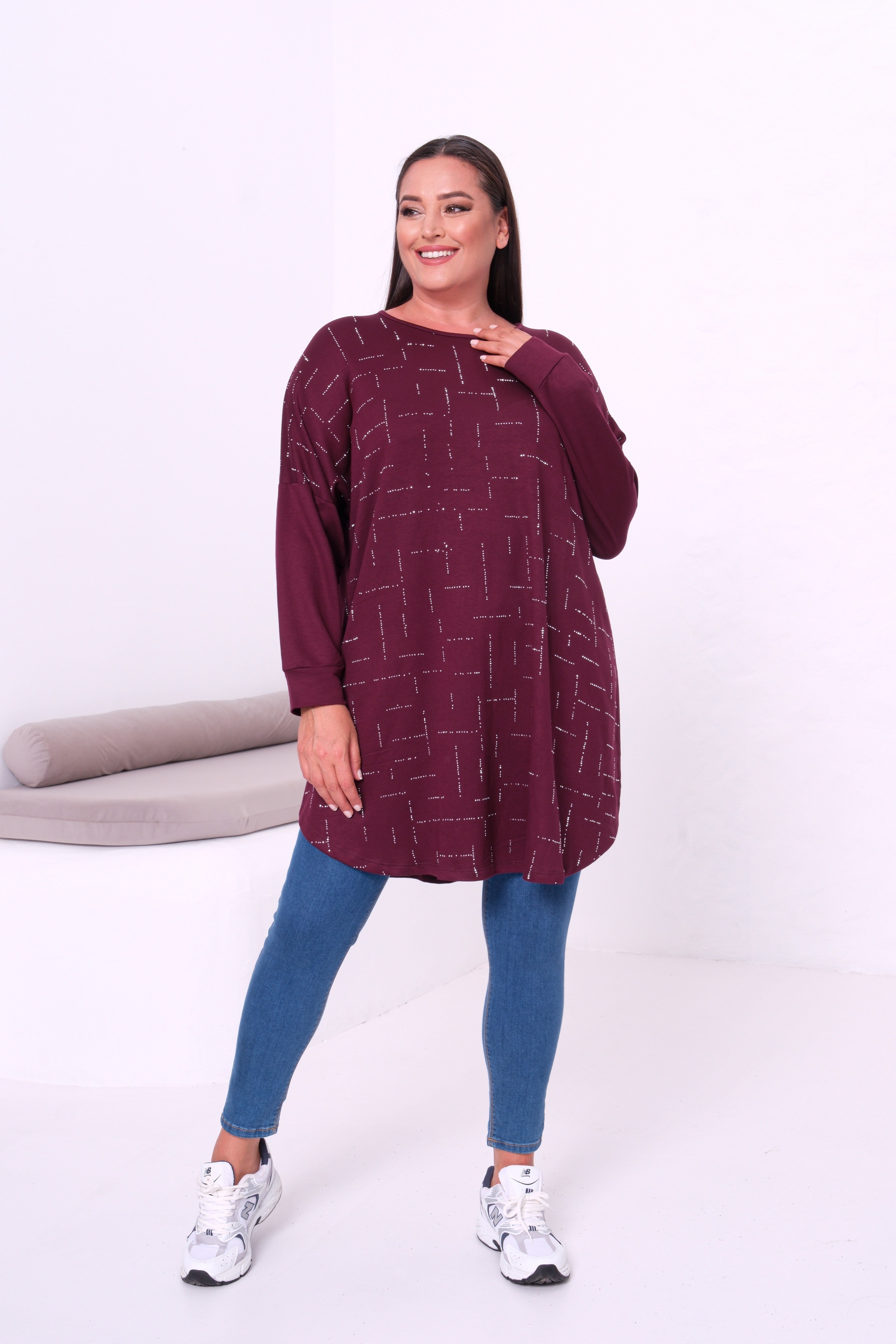 4130 Labirent Taşlı Bordo Tunik