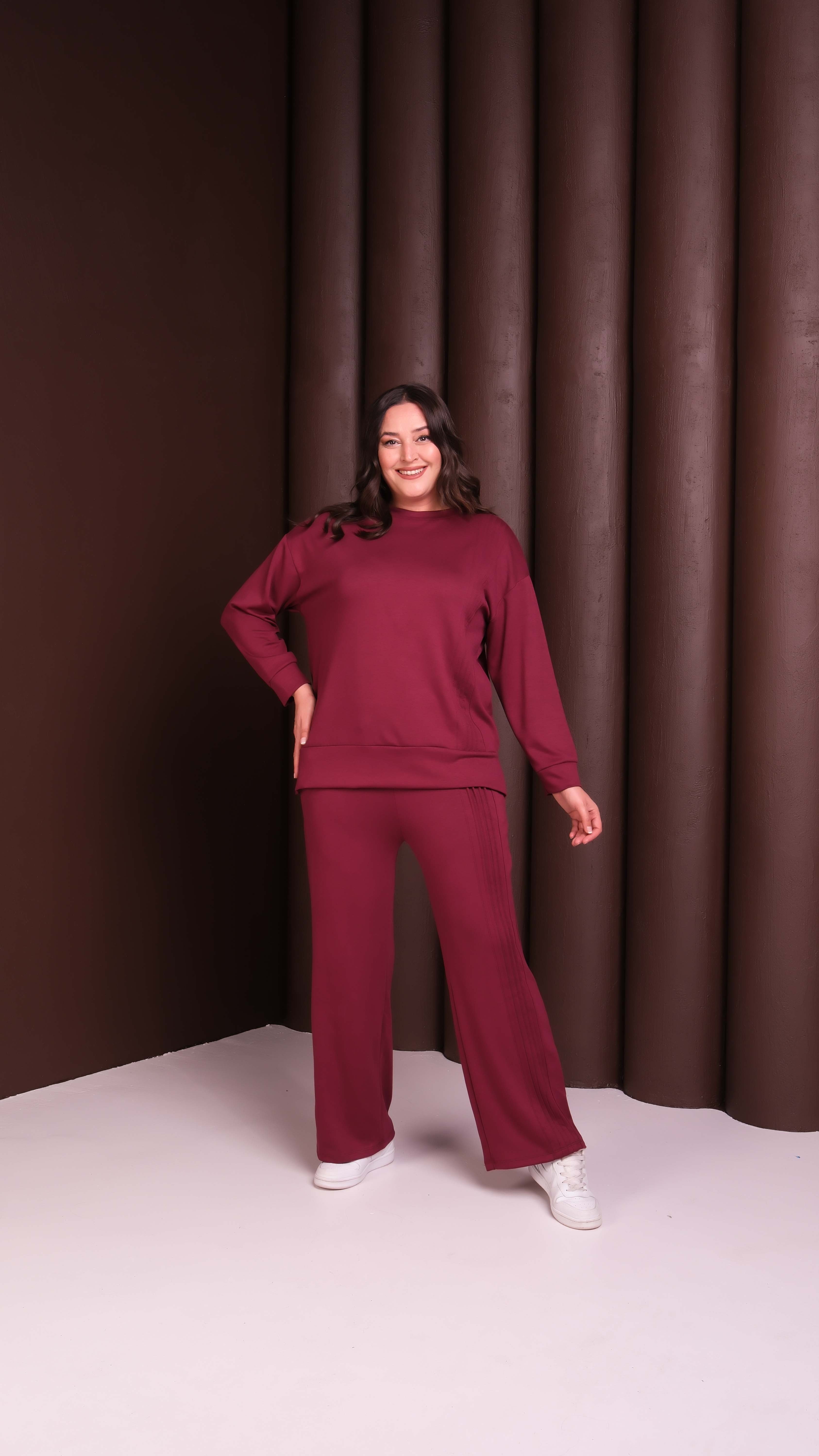 3911 Kenarları Pileli Bordo Basic Takım 