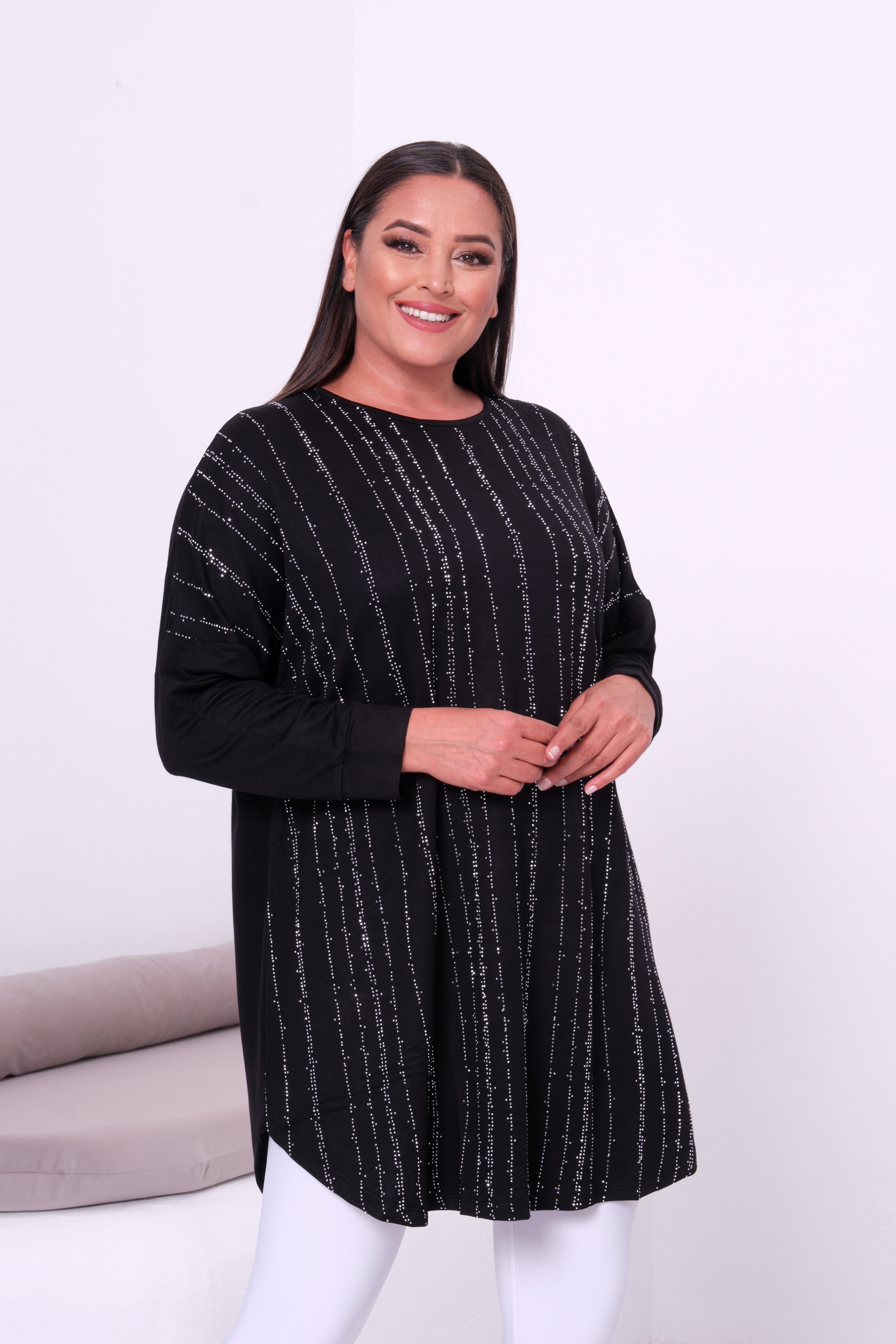 2147 Siyah Dikey Taşlı Tunik 