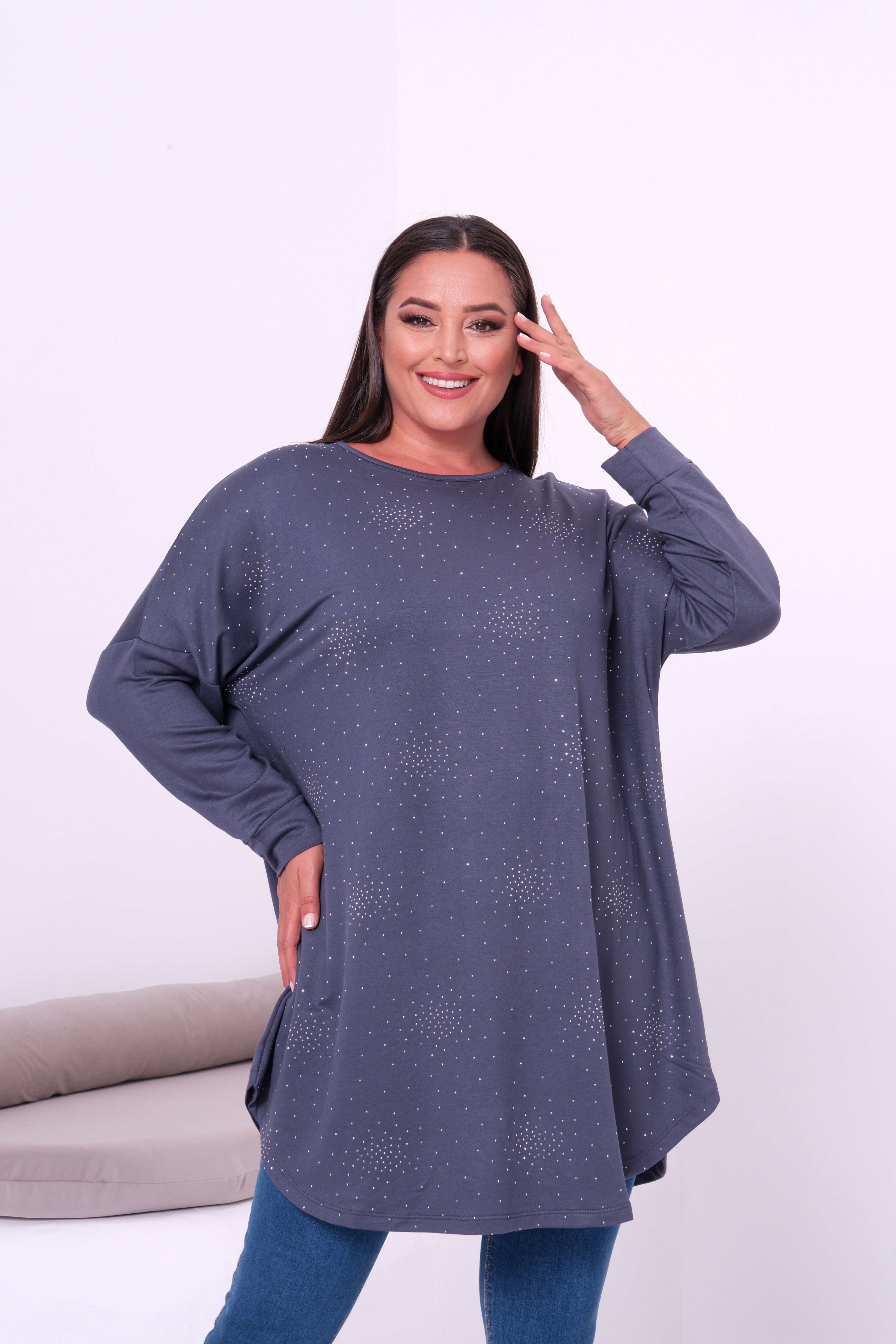4128 Dağınık Taşlı Gri Tunik