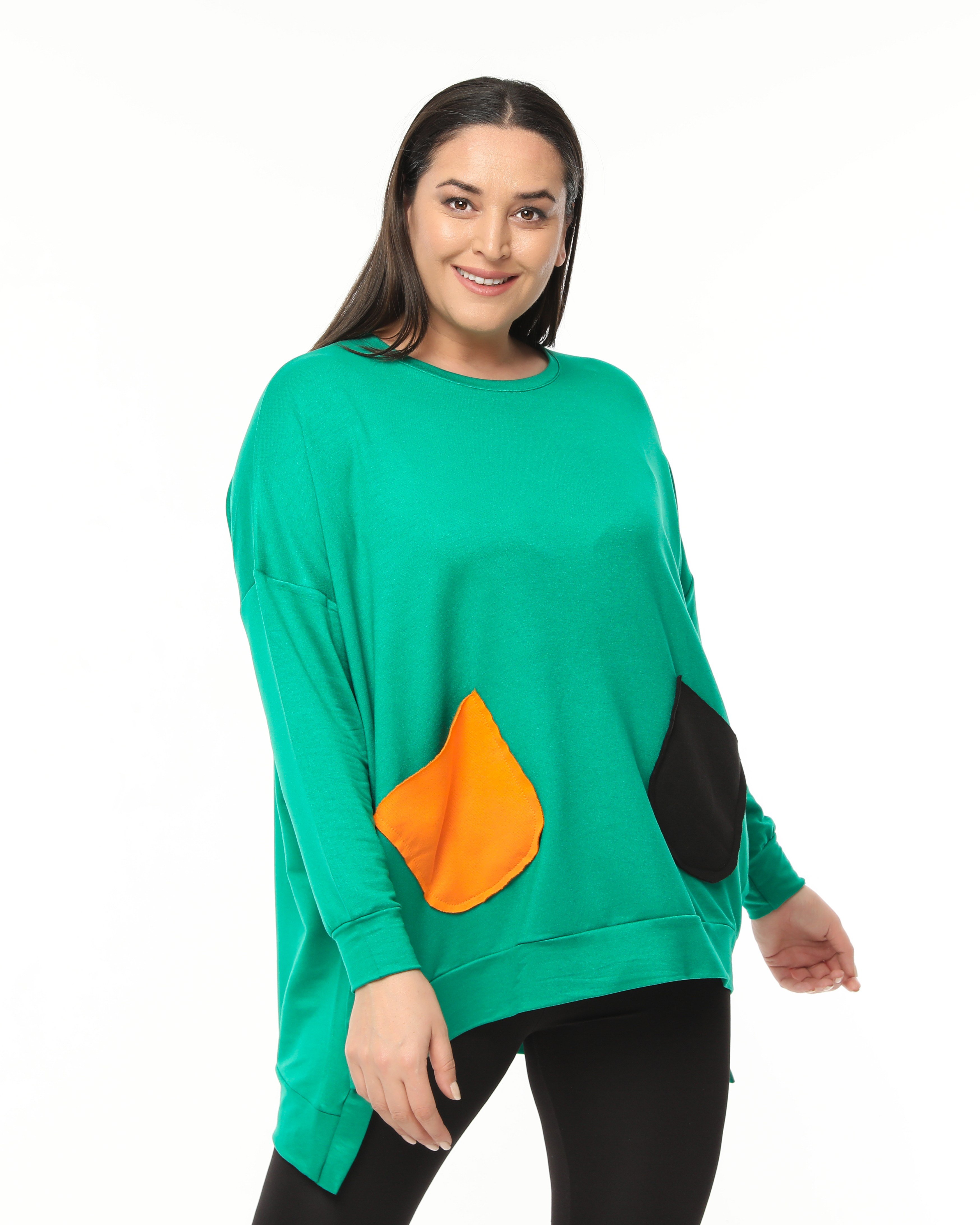 3609 Renkli Cepli Oversize Yeşil Sweat 