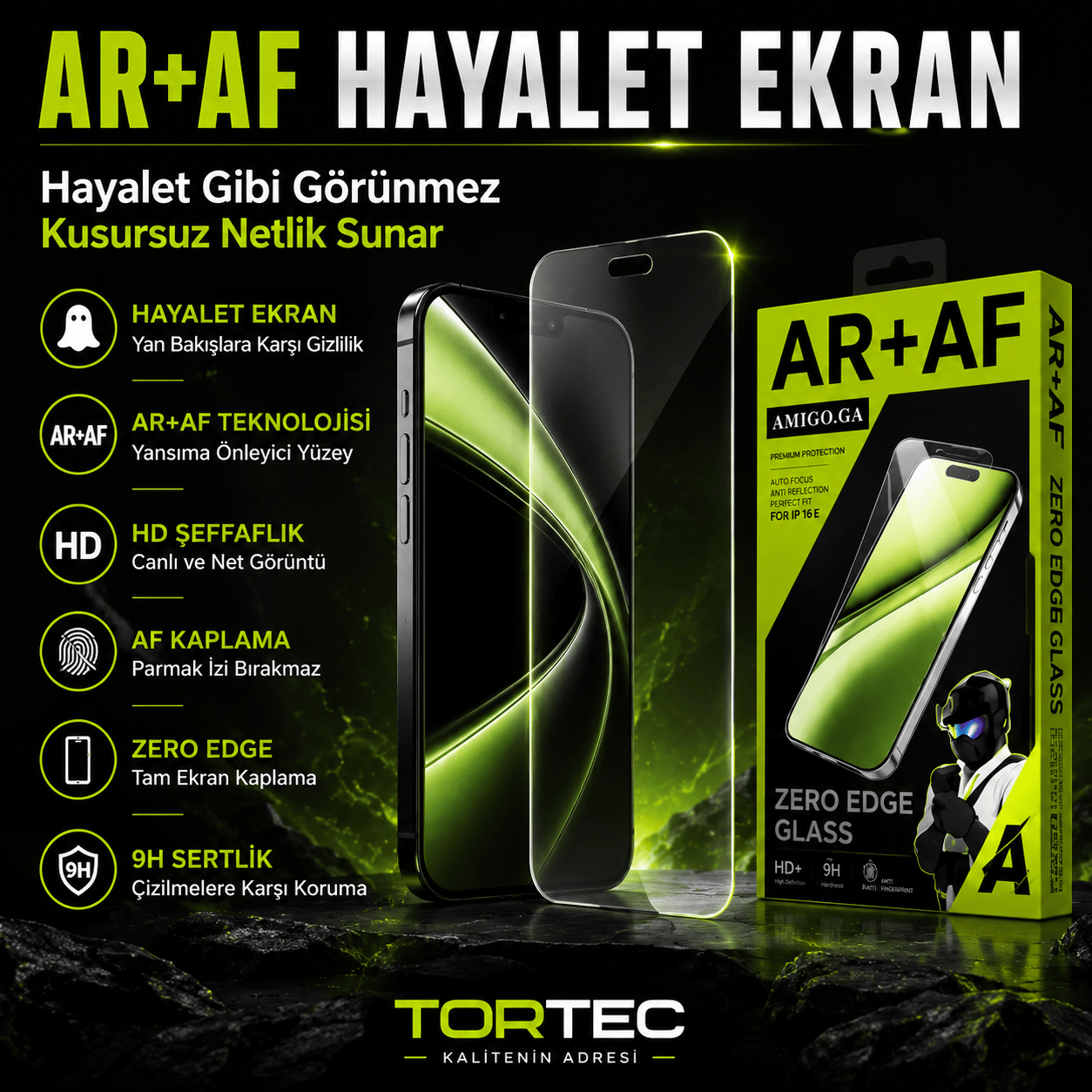 AR+AF iPhone 13/14 Hayalet Sonsuz Ekran HD Temperli Cam – Anti Reflection & Anti Fingerprint Gizlilik Koruması