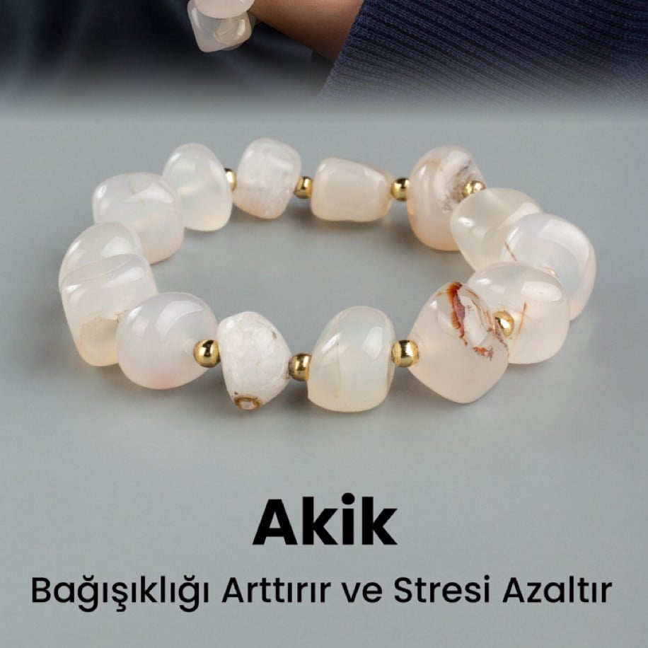 DOĞAL BEYAZ AKİK TAŞI TIMBIL KESİM BİLEKLİK
