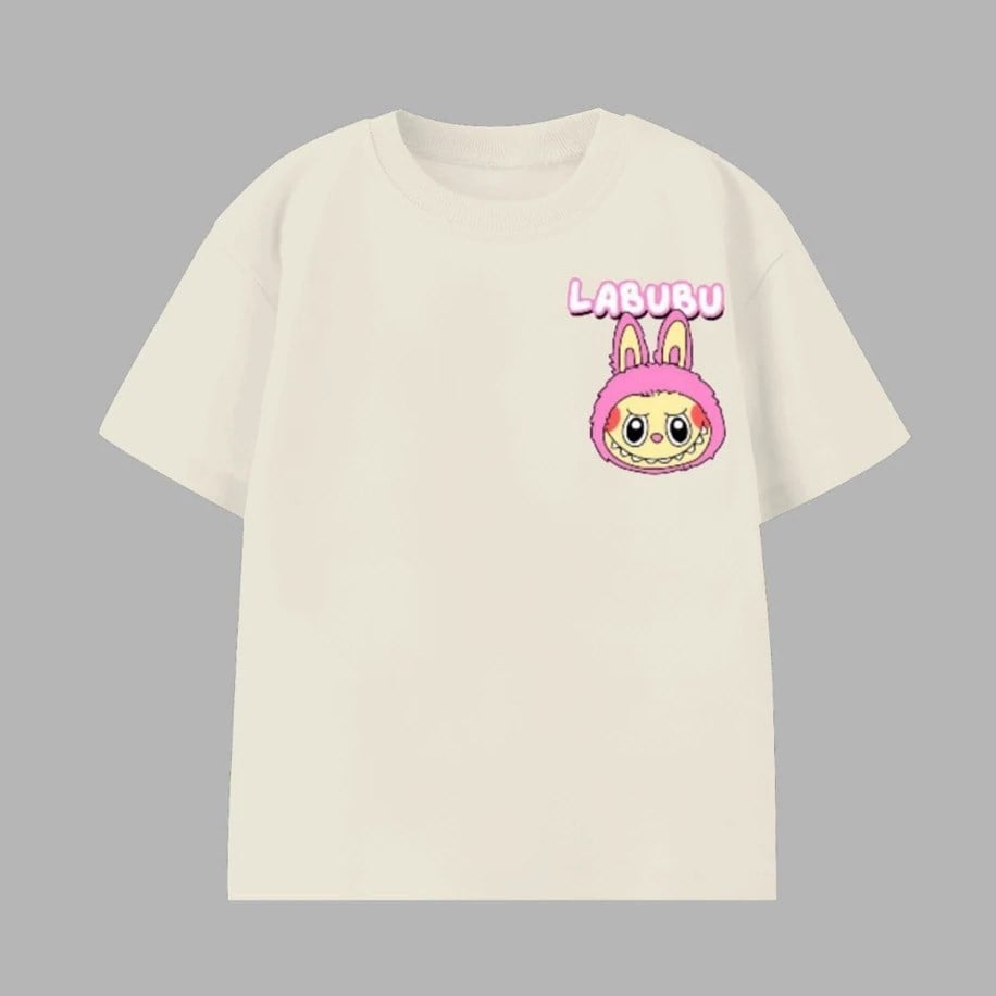 ÖNLÜ ARKALI LABUBU BASKILI T-SHİRT EKRU