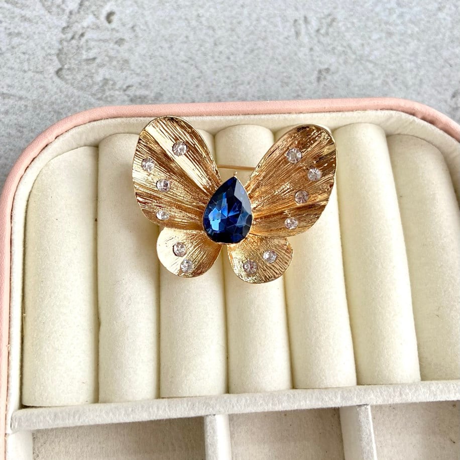 TAŞLI GOLD KELEBEK BROŞ