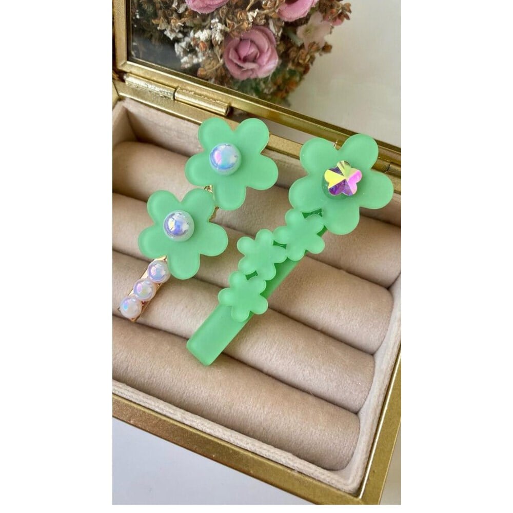 YEŞİL İNCİLİ ÇİÇEK GOLD PENS SET
