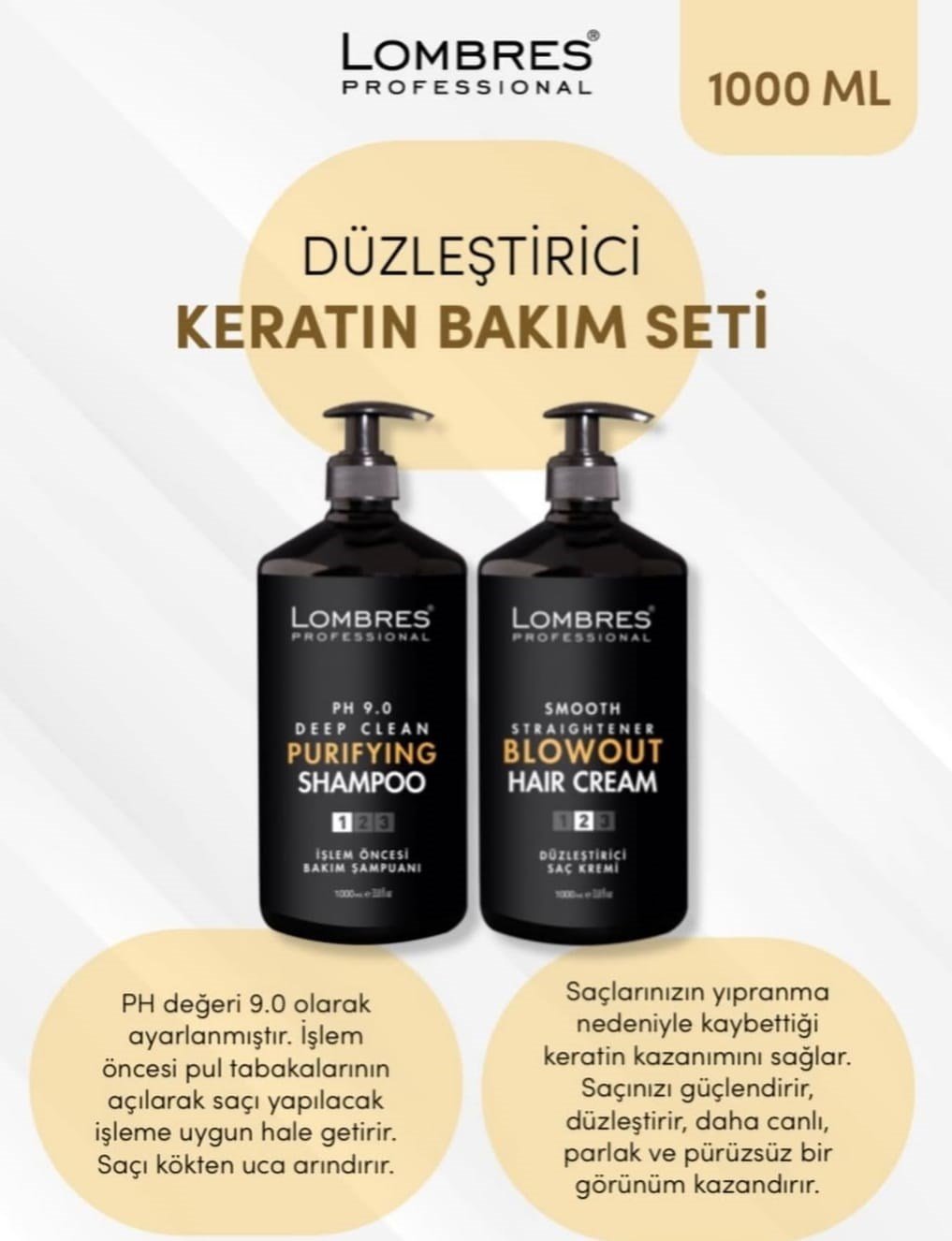 Lombres Düzleştirici Keratin Bakım Seti 1000ml