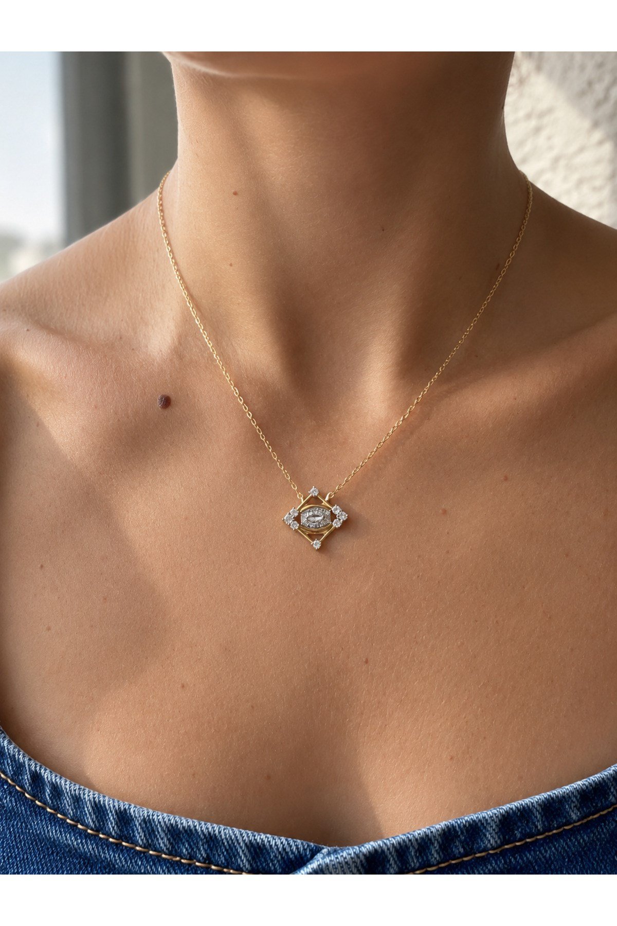DéMila Elysia Zirkon Taş Detaylı Geometrik Kadın Kolye Gold Renk