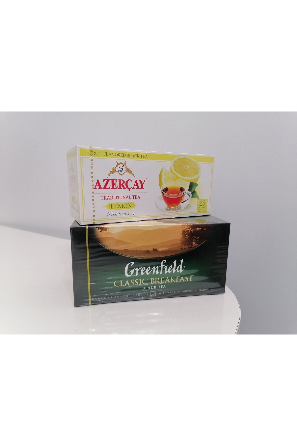 AZER ÇAY 25Lİ LİMONLU +GREENFIELD 25Lİ SİYAH ÇAY İKİLİ PAKER