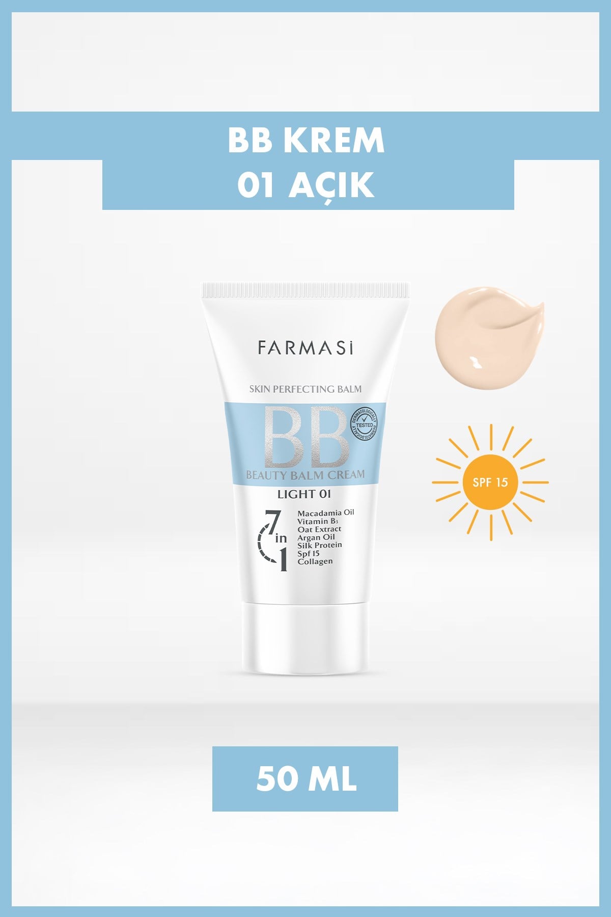 BB Krem | 01 Light Açık Ton SPF 15 Nemlendirici Mat Bitişli Cilt Tonu Eşitleyici 50 ml