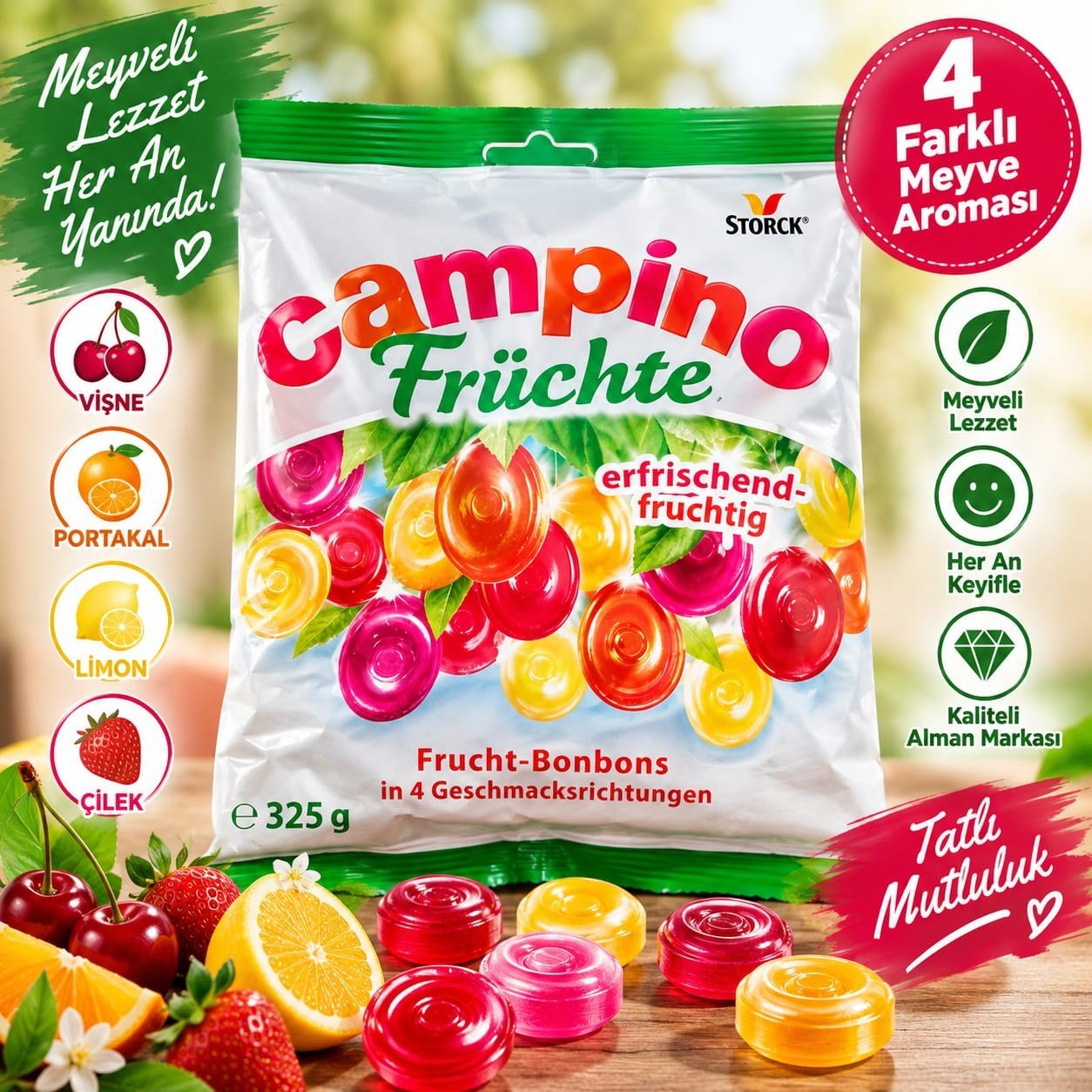 CAMPİNO FRÜCHTE MEYVELİ ŞEKER 325 GR 