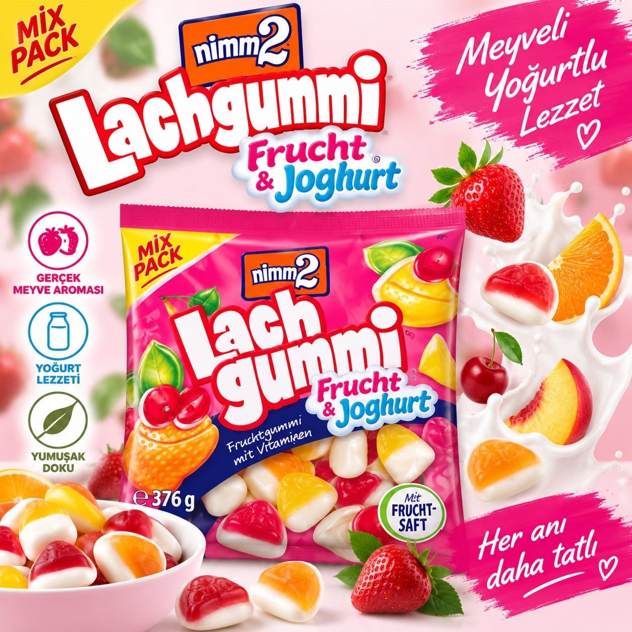 nimm2 Lach gummı yoğurtlu  jelibon 376  gr 