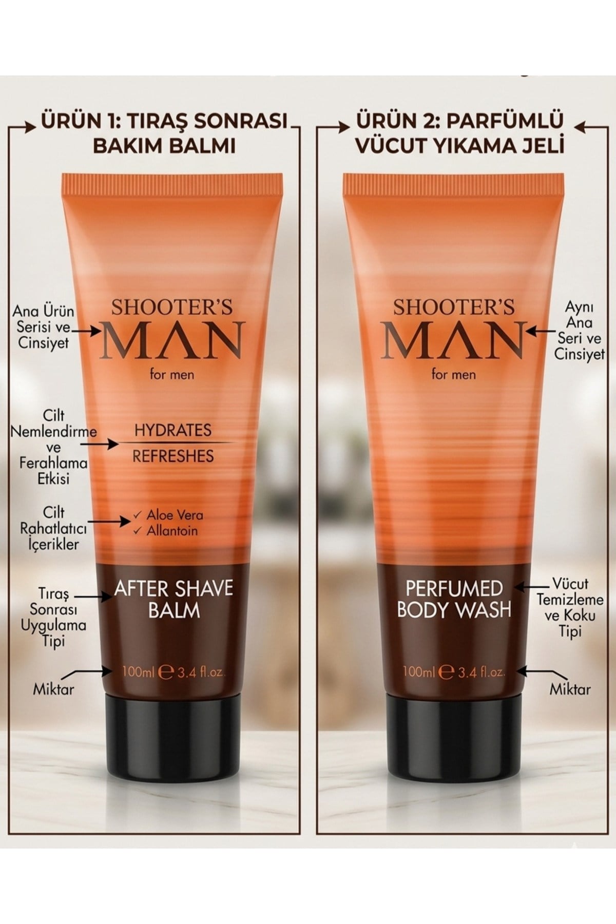 Shooter's Man Traş Sonrası Krem 100 ml + Vücut Yıkama JELİ 100 ml