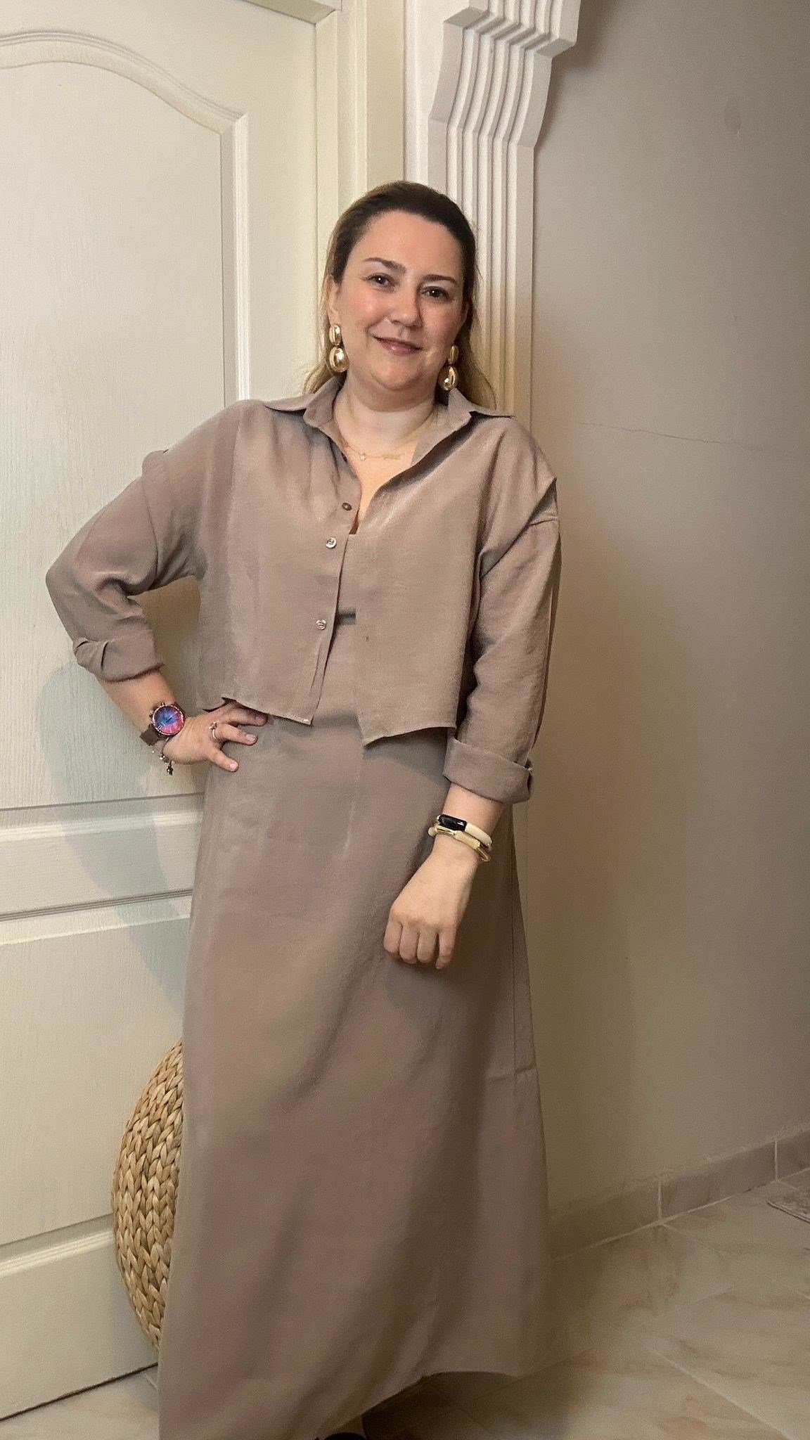 gömlekli ip askılı elbise