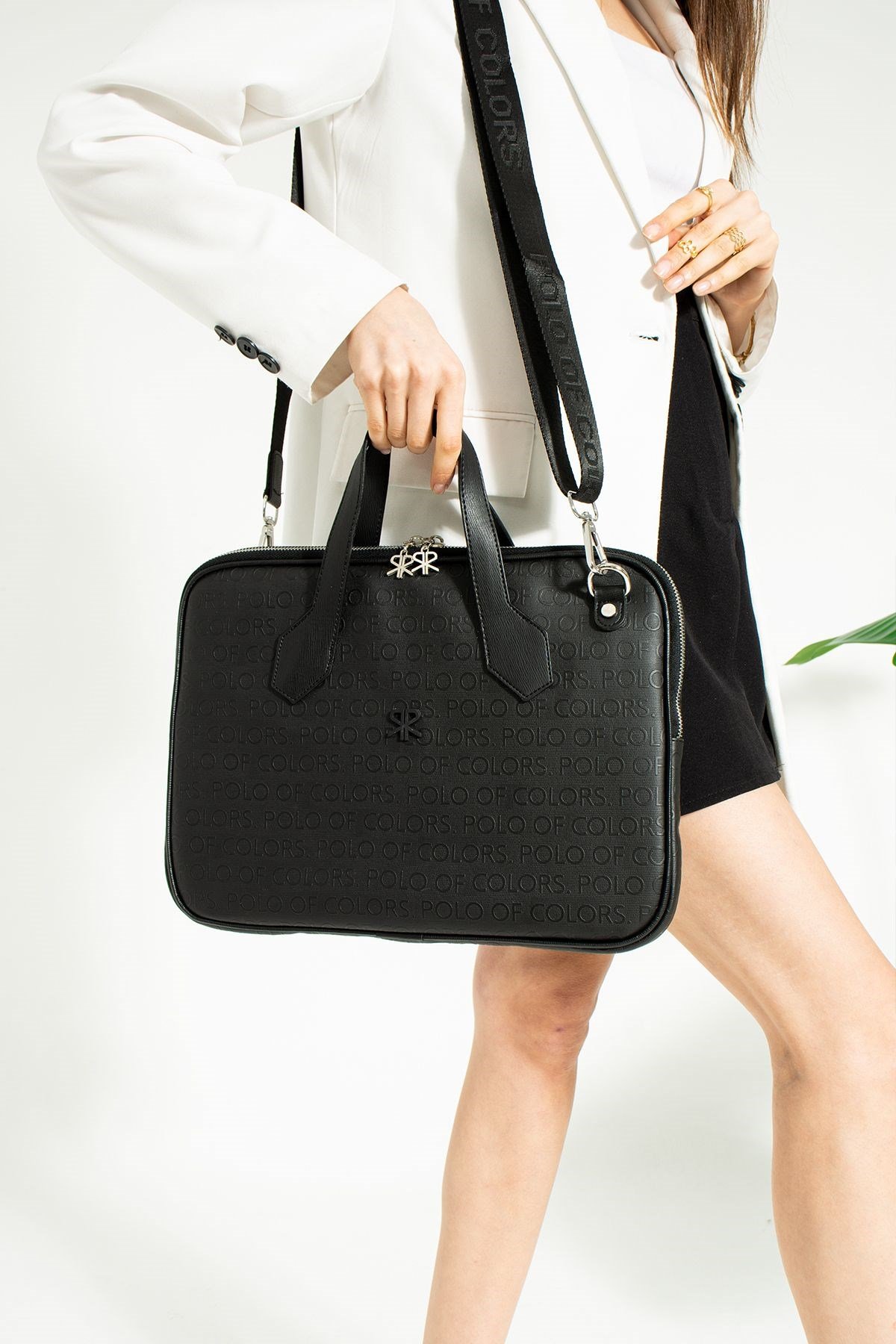 Joyce SiyahGofraj Baskı Unisex Netbok Ve Evrak Çantsı 28x37 Ebatında