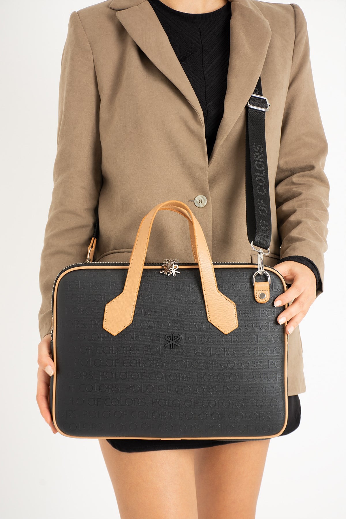Joyce SiyahTabaGofraj Baskı Unisex Netbok Ve Evrak Çantsı 28x37 Ebatında