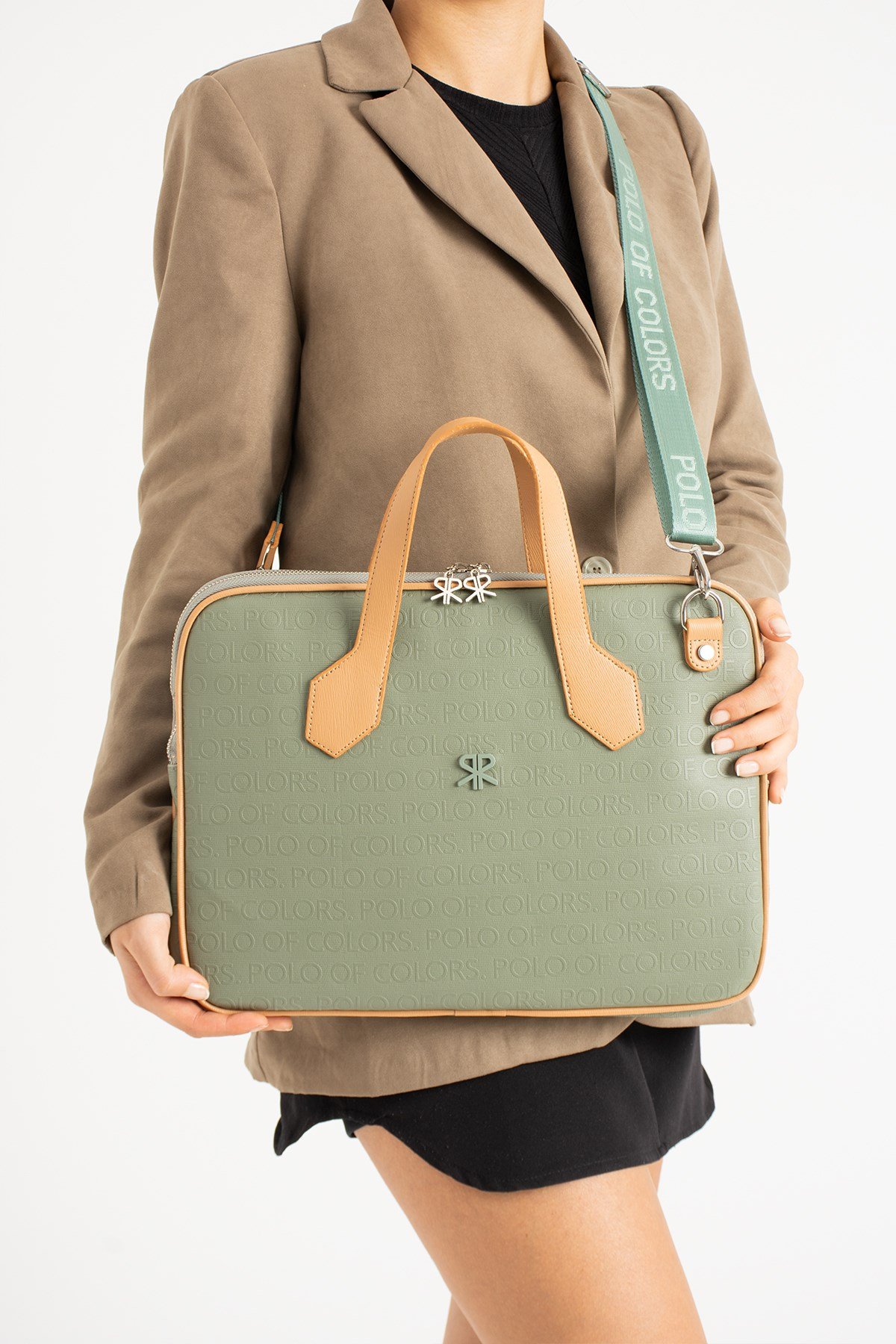 Joyce YeşilTabaGofraj Baskı Unisex Netbok Ve Evrak Çantsı 28x37 Ebatında