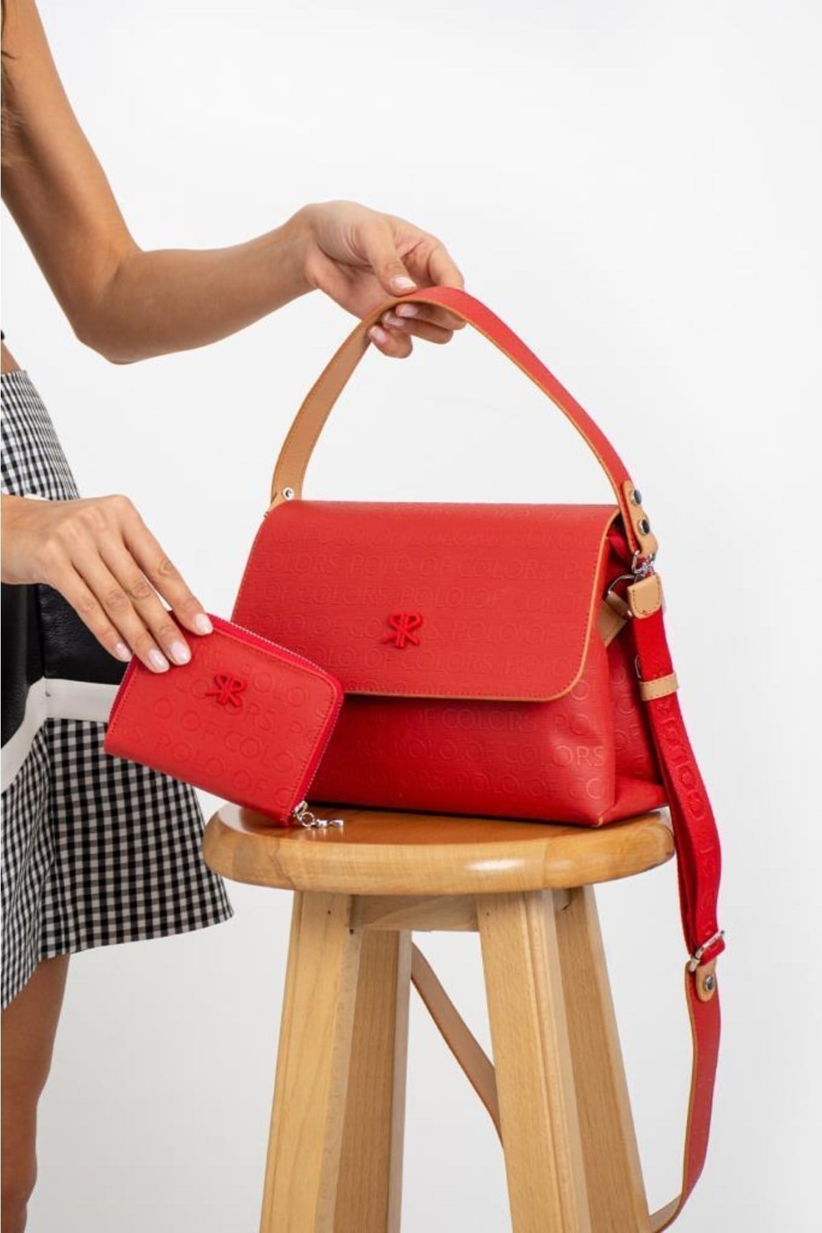 Neomi Kırmızı Kadın Kombin Çanta 22x26 Cüzdan 12x10 Ebat