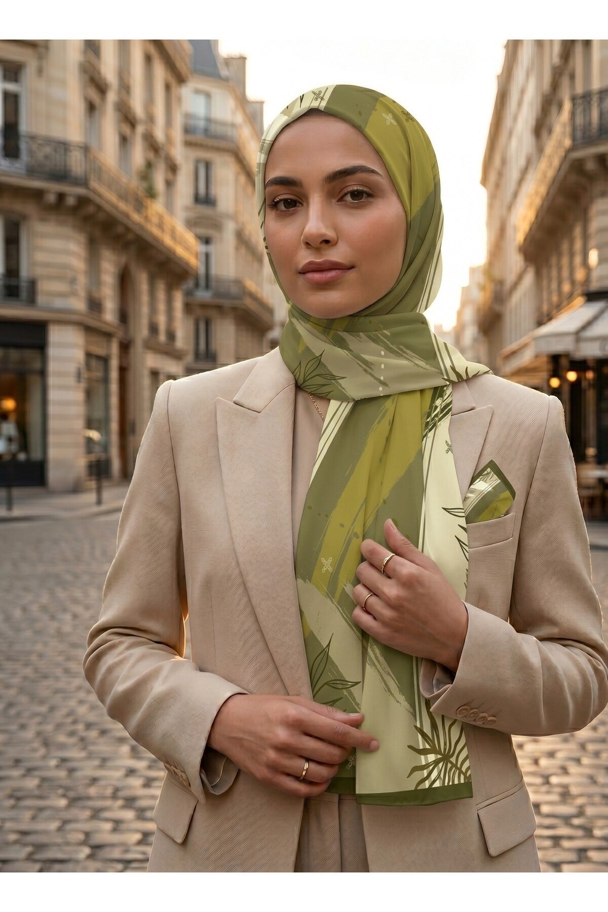 Benetton Sıena Desenli Eşarp B-E-1002 Haki