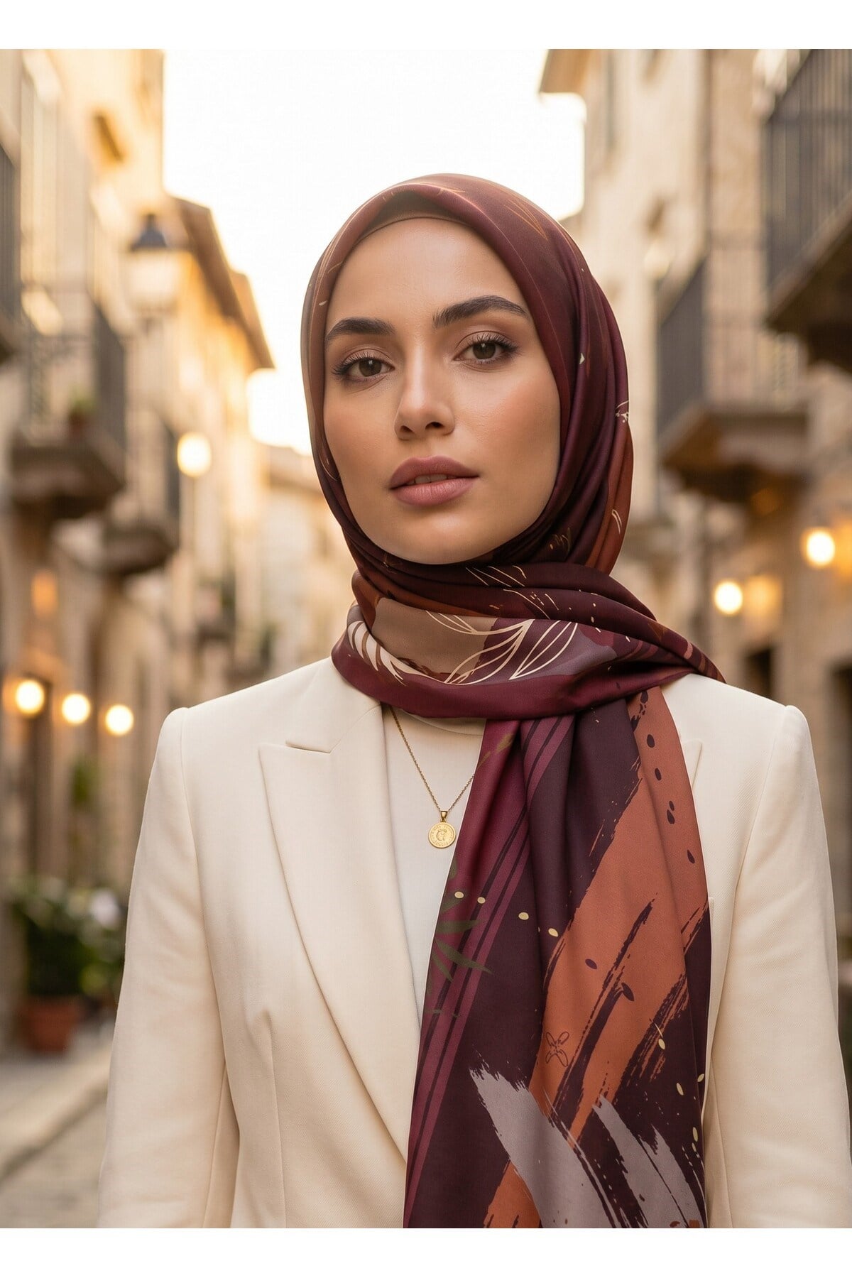 Benetton Sıena Desenli Eşarp B-E-1002 Bordo