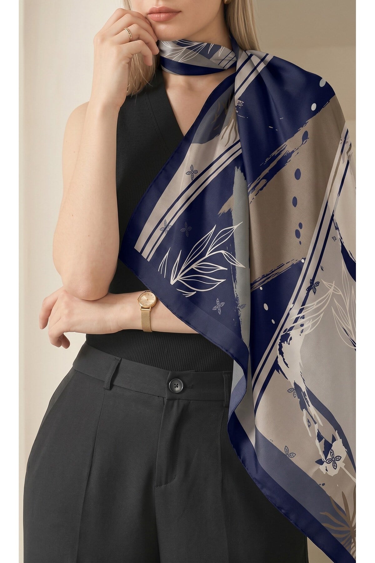 Benetton Sıena Desenli Eşarp B-E-1002 Siyah