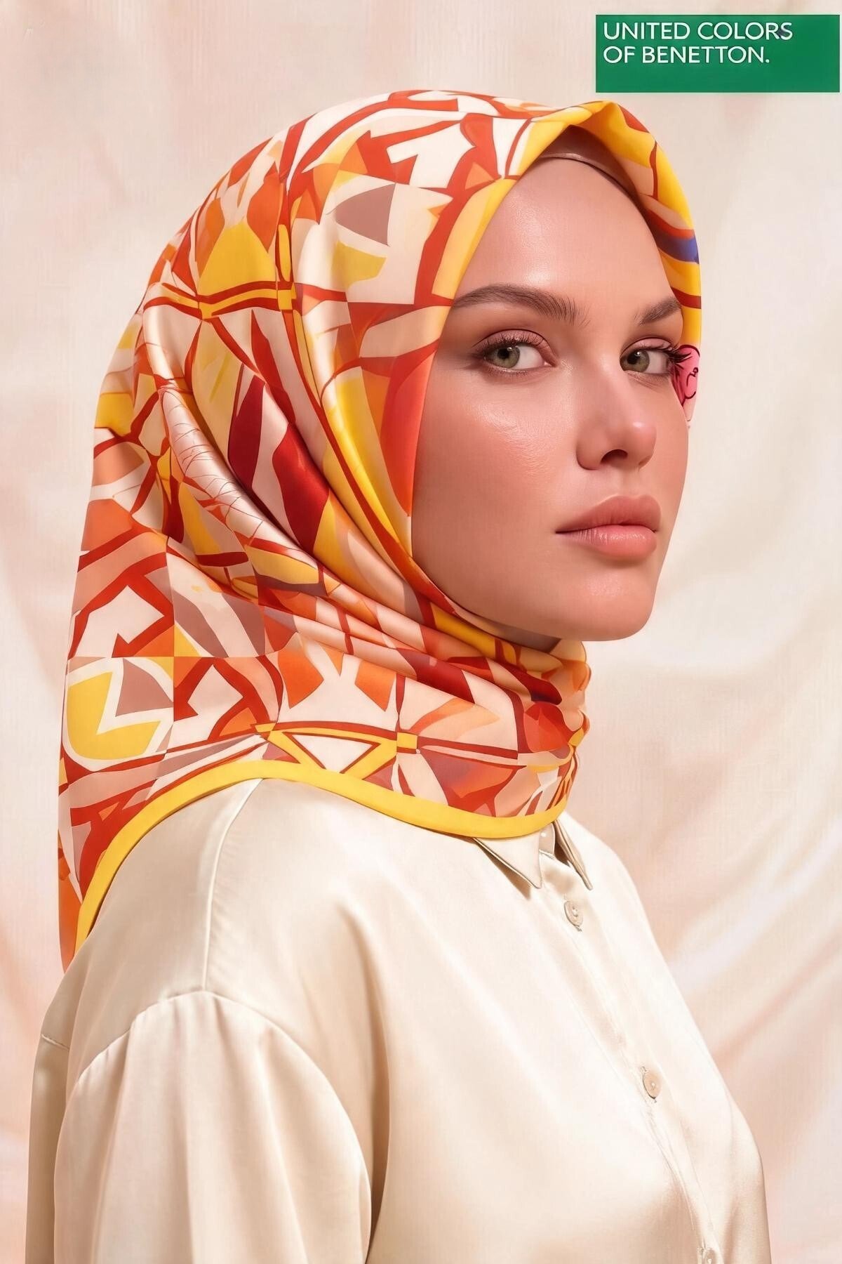 Benetton Sıena Desenli Eşarp B-E-1003 Sarı
