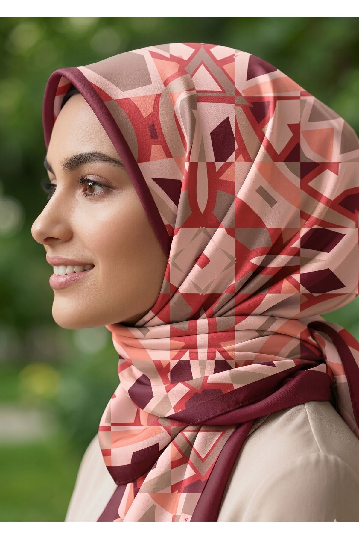 Benetton Sıena Desenli Eşarp B-E-1003 Bordo