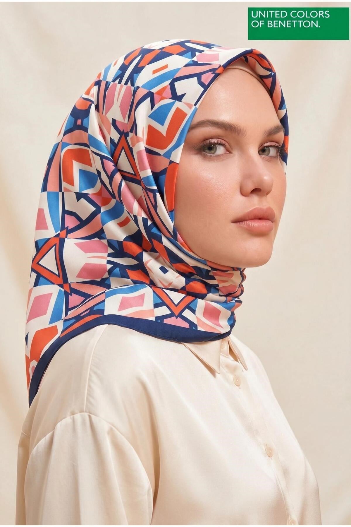 Benetton Sıena Desenli Eşarp B-E-1003 Lacivert