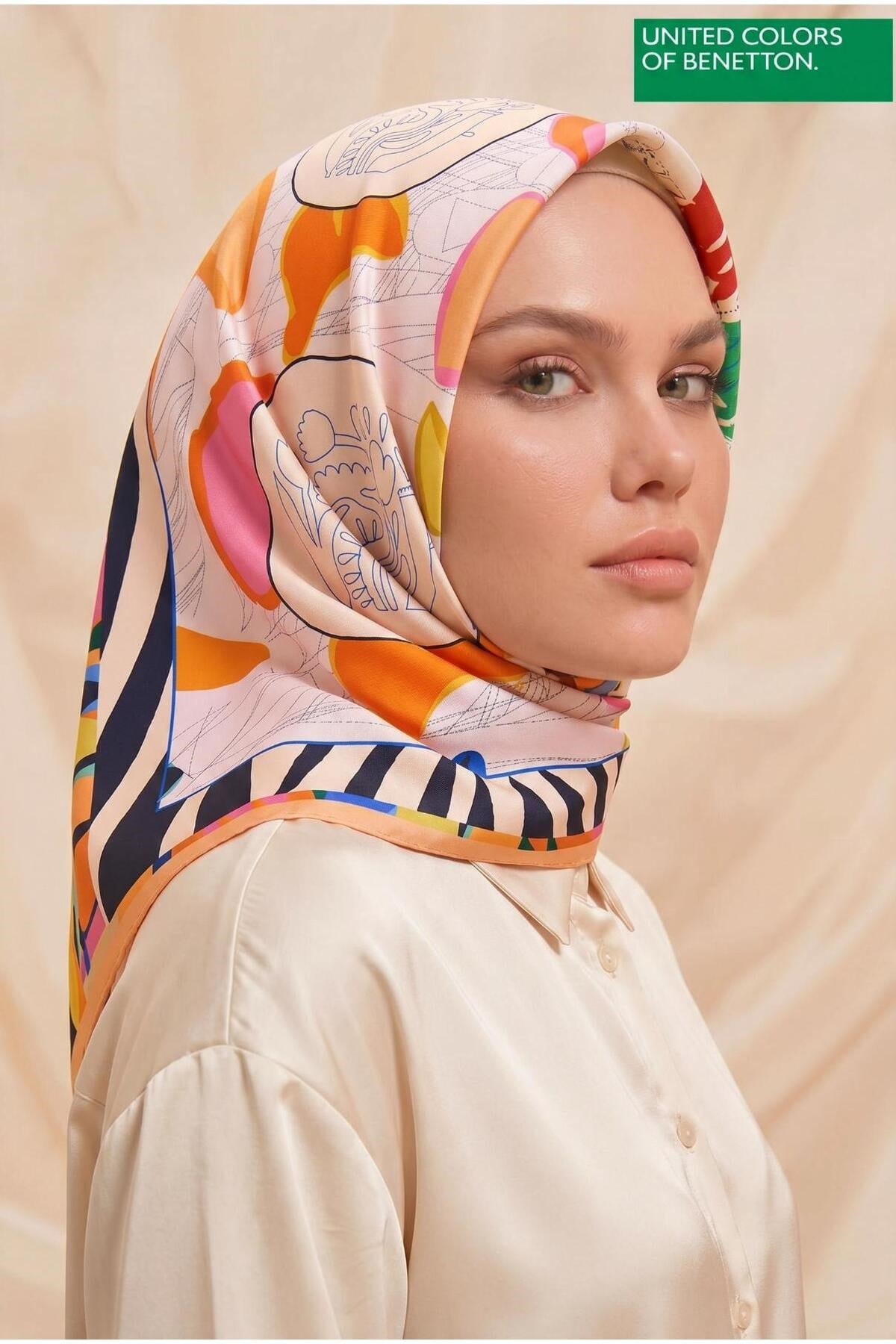 Benetton Sıena Desenli Eşarp B-E-1009 Somon