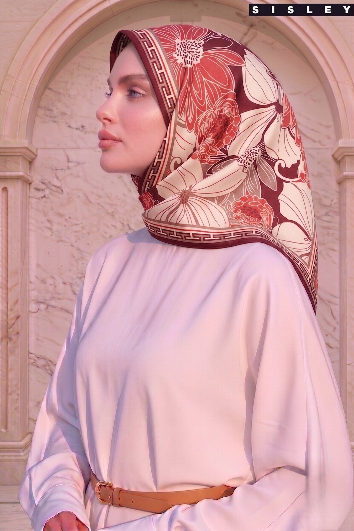 Sisley Elisa Desenli Eşarp S-E-2002 Bordo