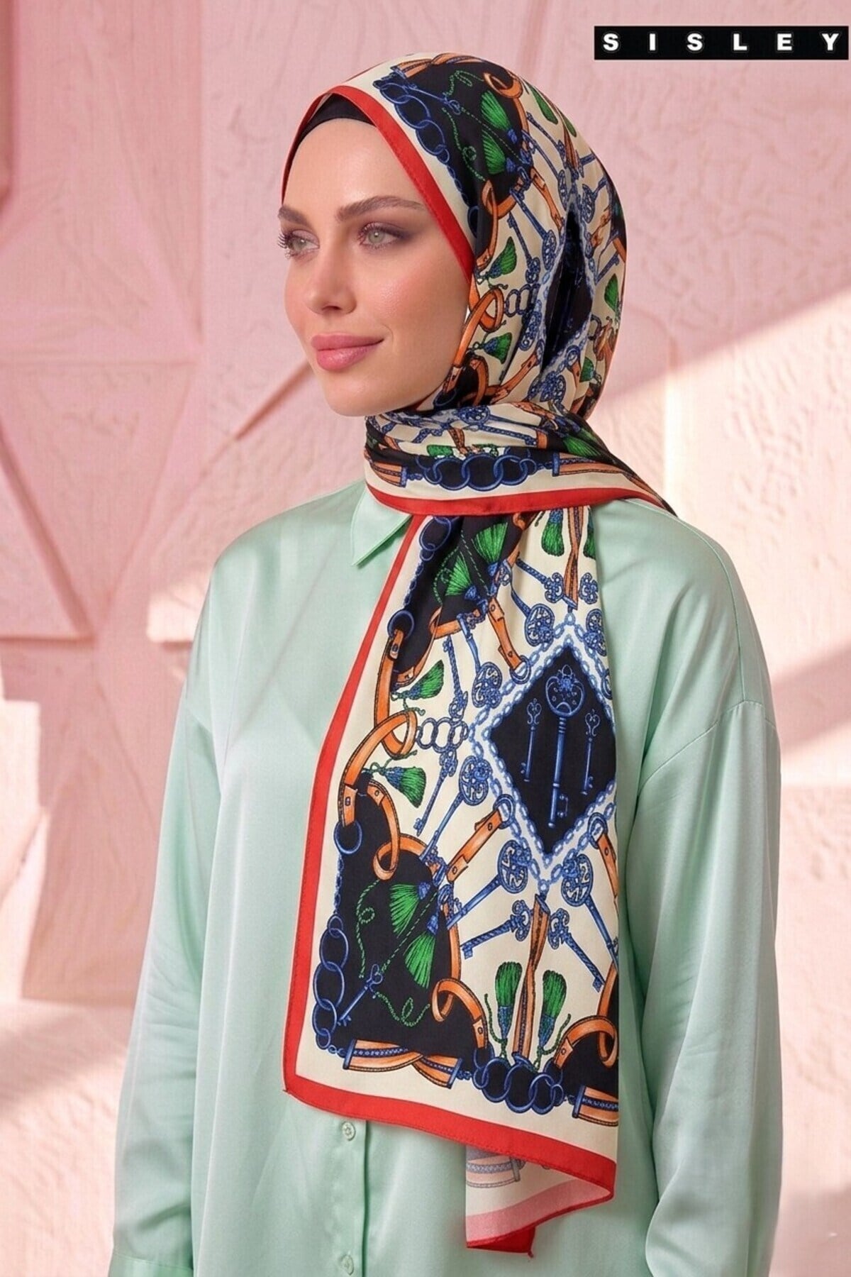 Sisley Esila Desenli Şal S-S-2011 Kırmızı